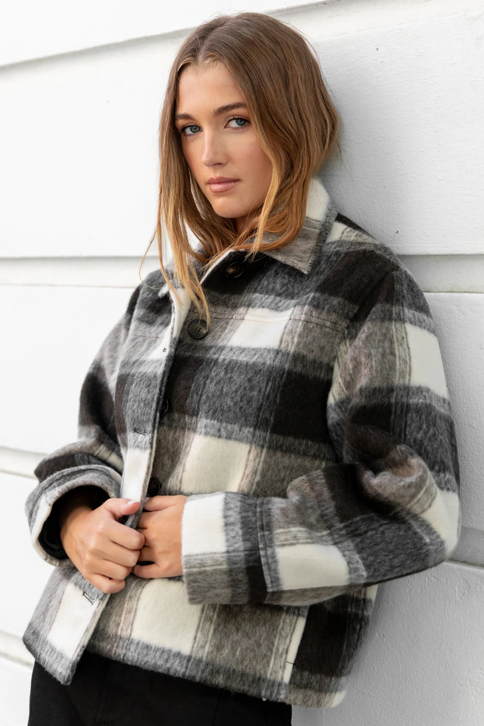 Sweeping Grey Check Soft Jacket - Image 3