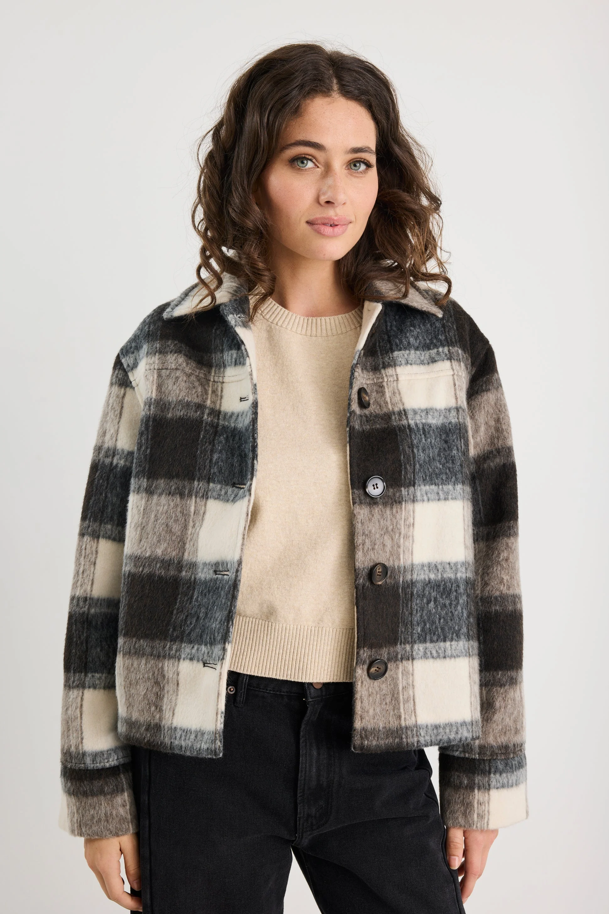 Sweeping Grey Check Soft Jacket - Image 4
