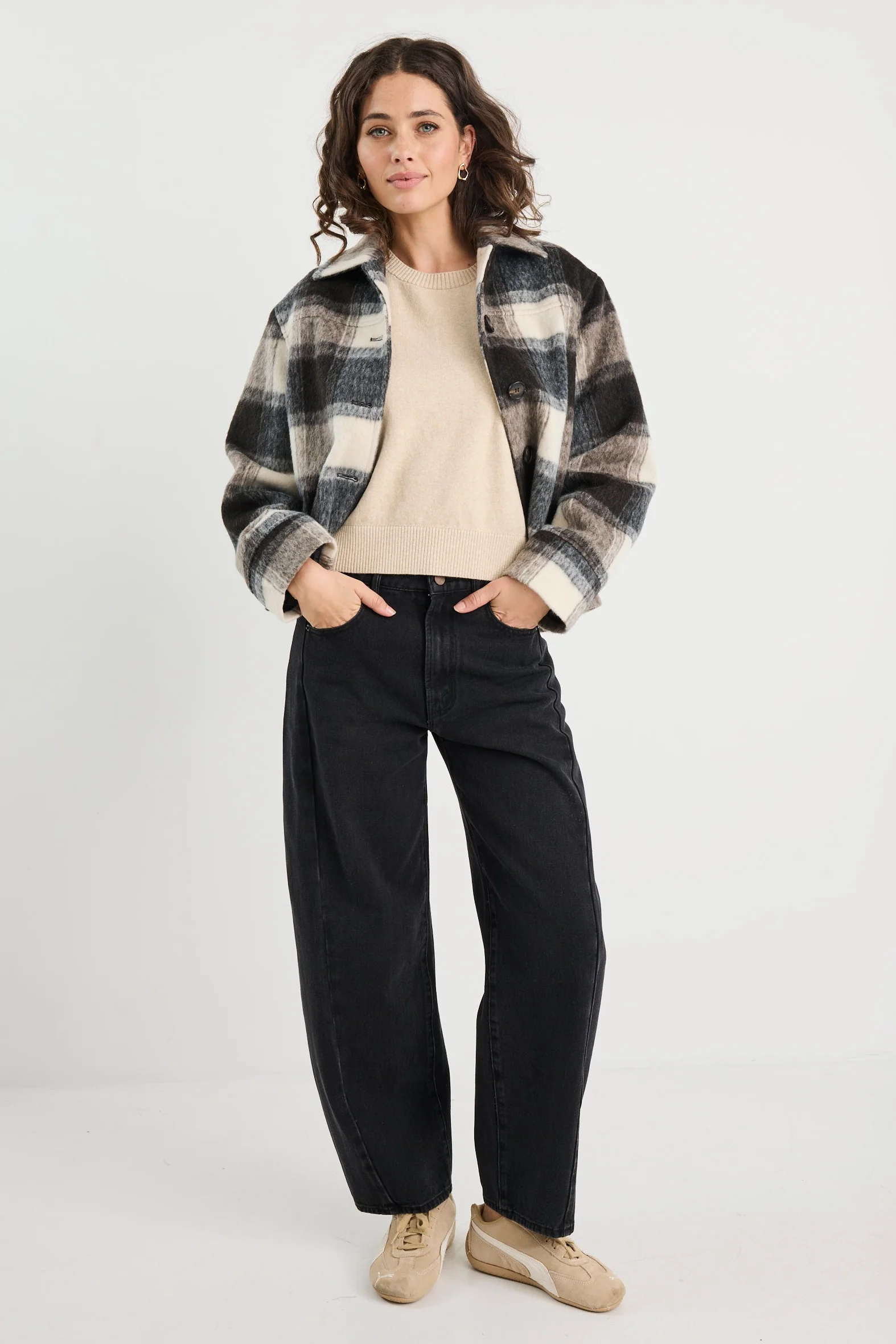 Sweeping Grey Check Soft Jacket - Image 5