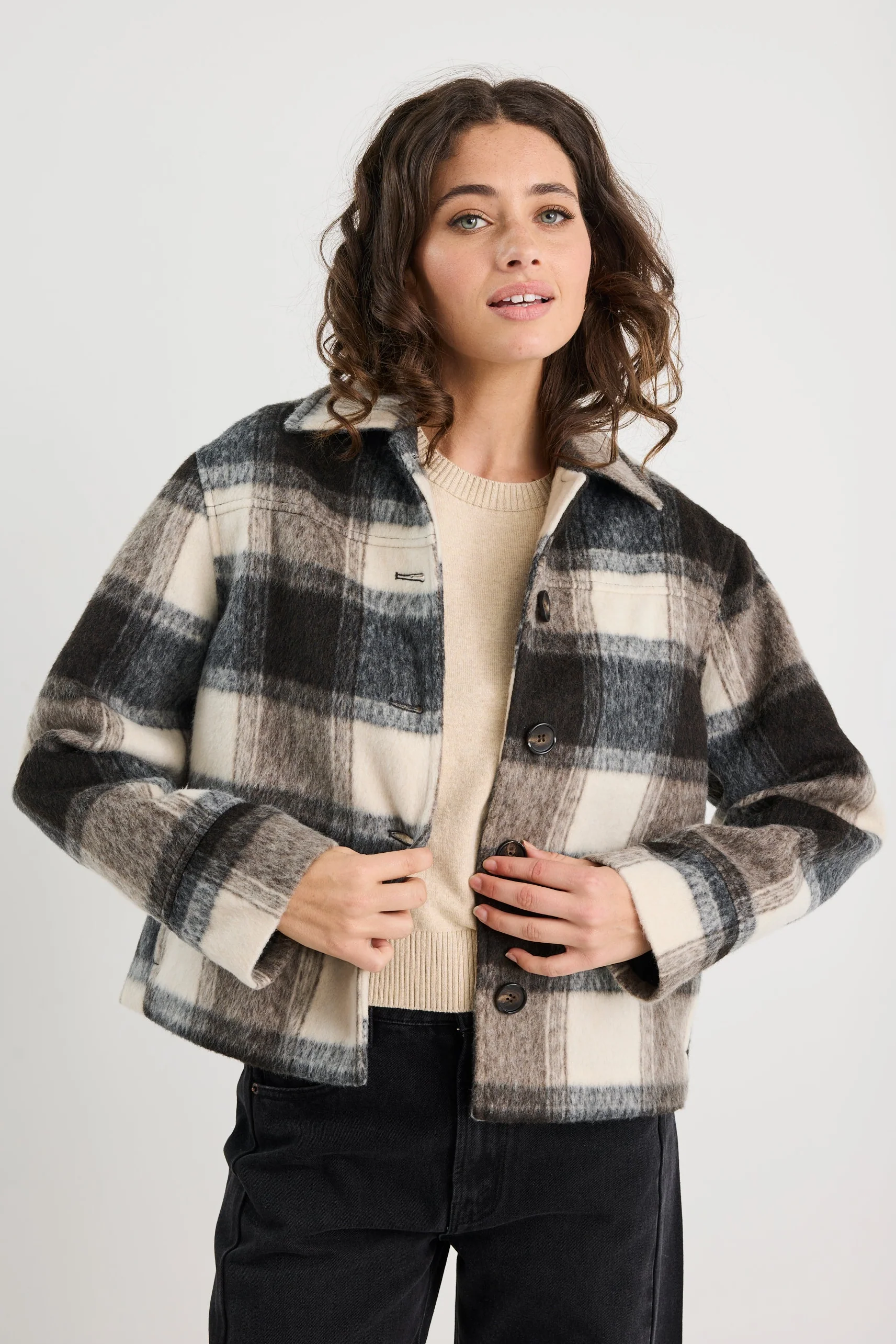 Sweeping Grey Check Soft Jacket - Image 6