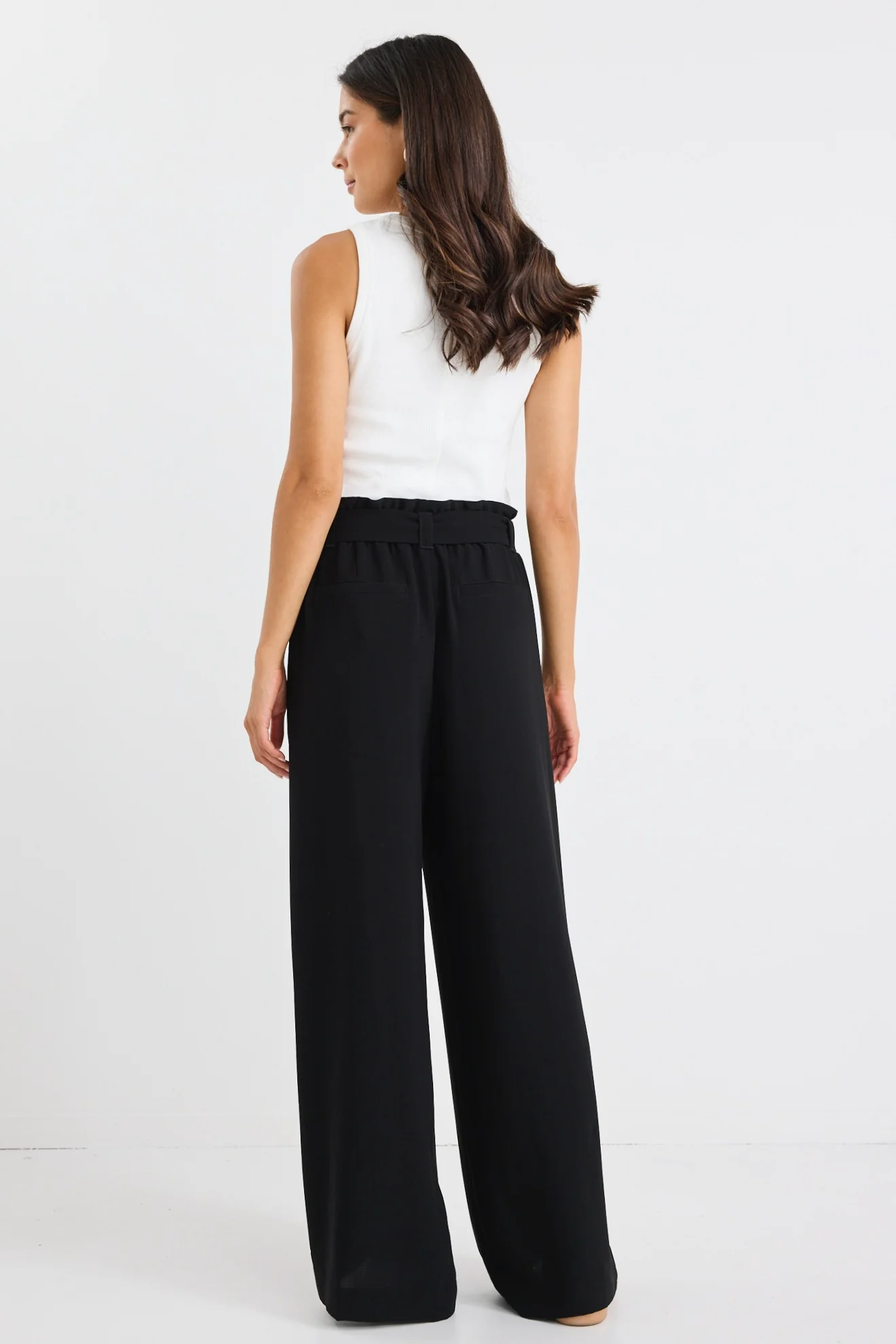 Sydney Black Crepe Wide Leg Tie Belt Pant - Image 4