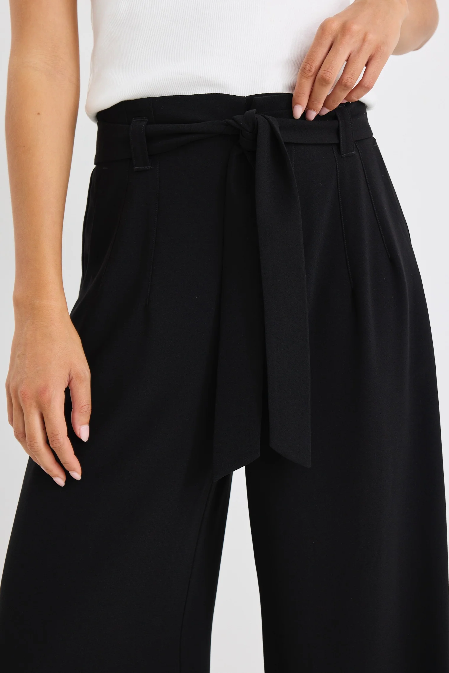 Sydney Black Crepe Wide Leg Tie Belt Pant - Image 5
