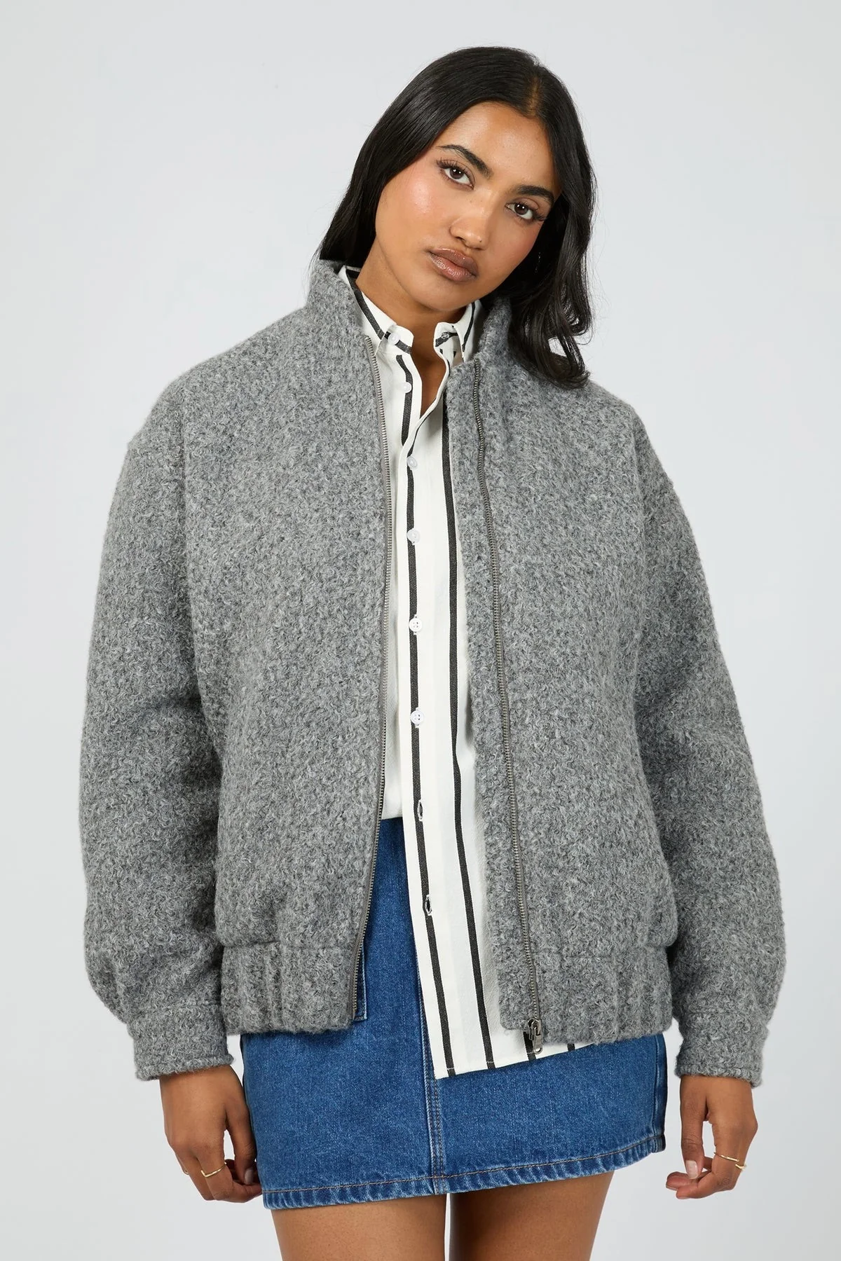 Tahlea Grey Marle Bomber Jacket - Image 3