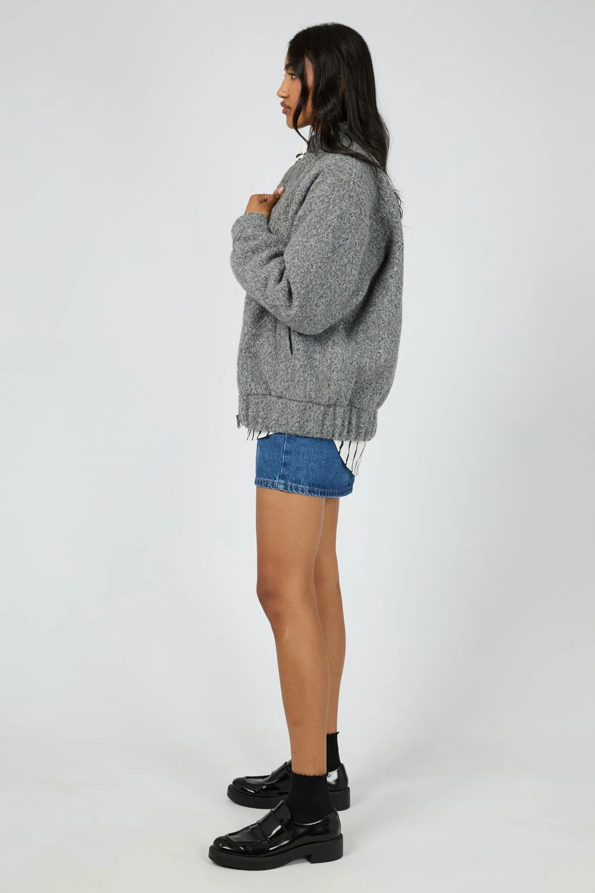 Tahlea Grey Marle Bomber Jacket - Image 4