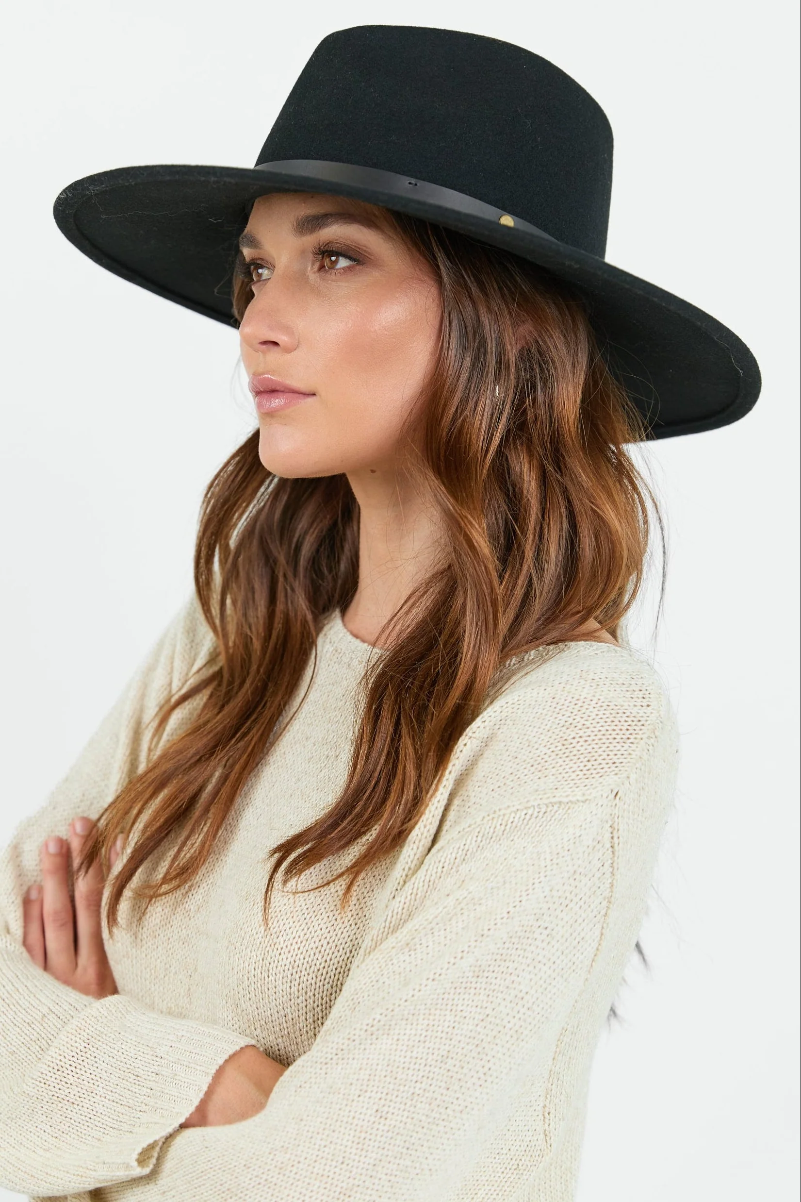 Tahlia Black Panama Wide Brim Wool Hat