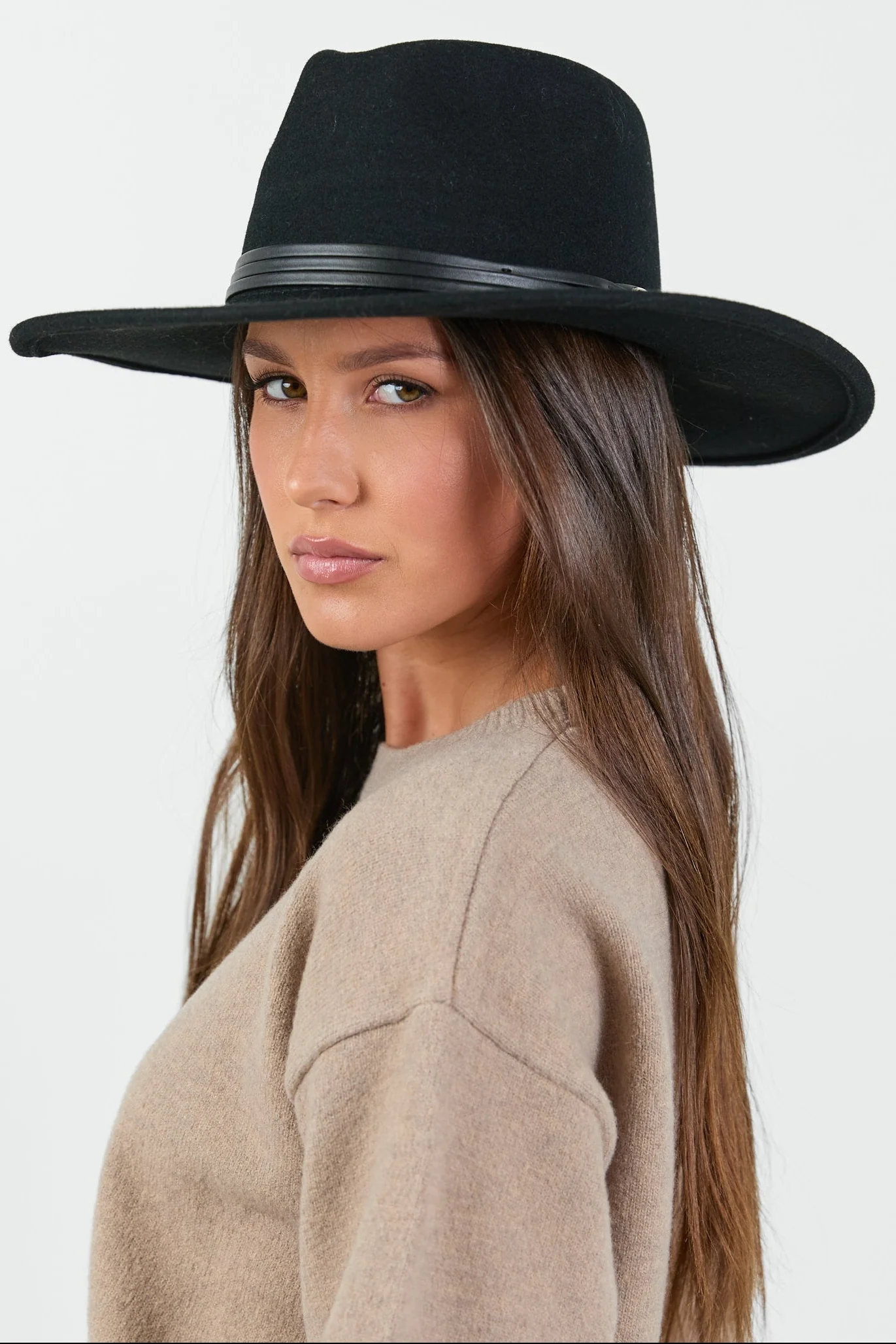 Tessa Black Stacked Trim Panama Wool Hat - Image 3