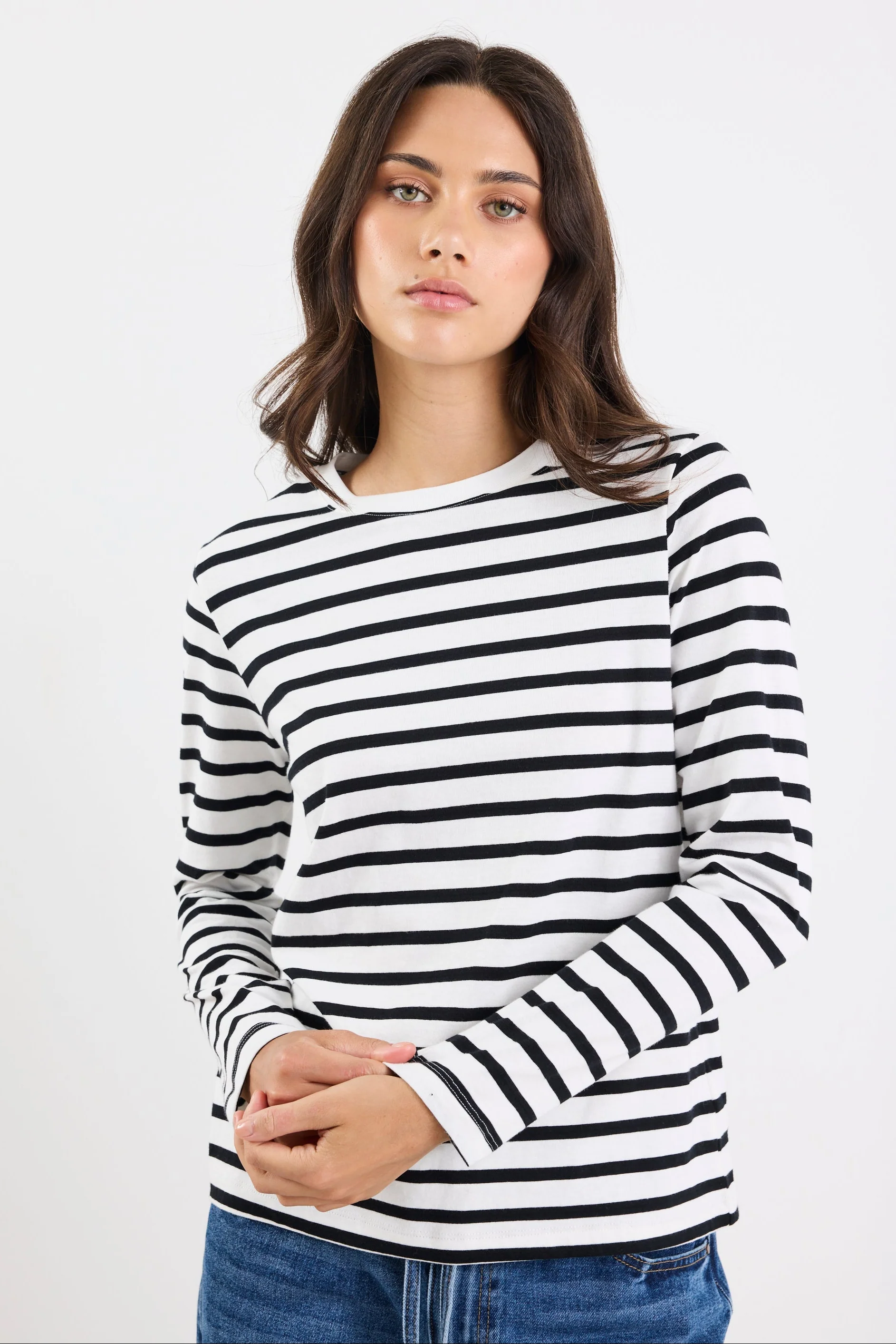 Tether Black White Stripe LS Boxy Tee
