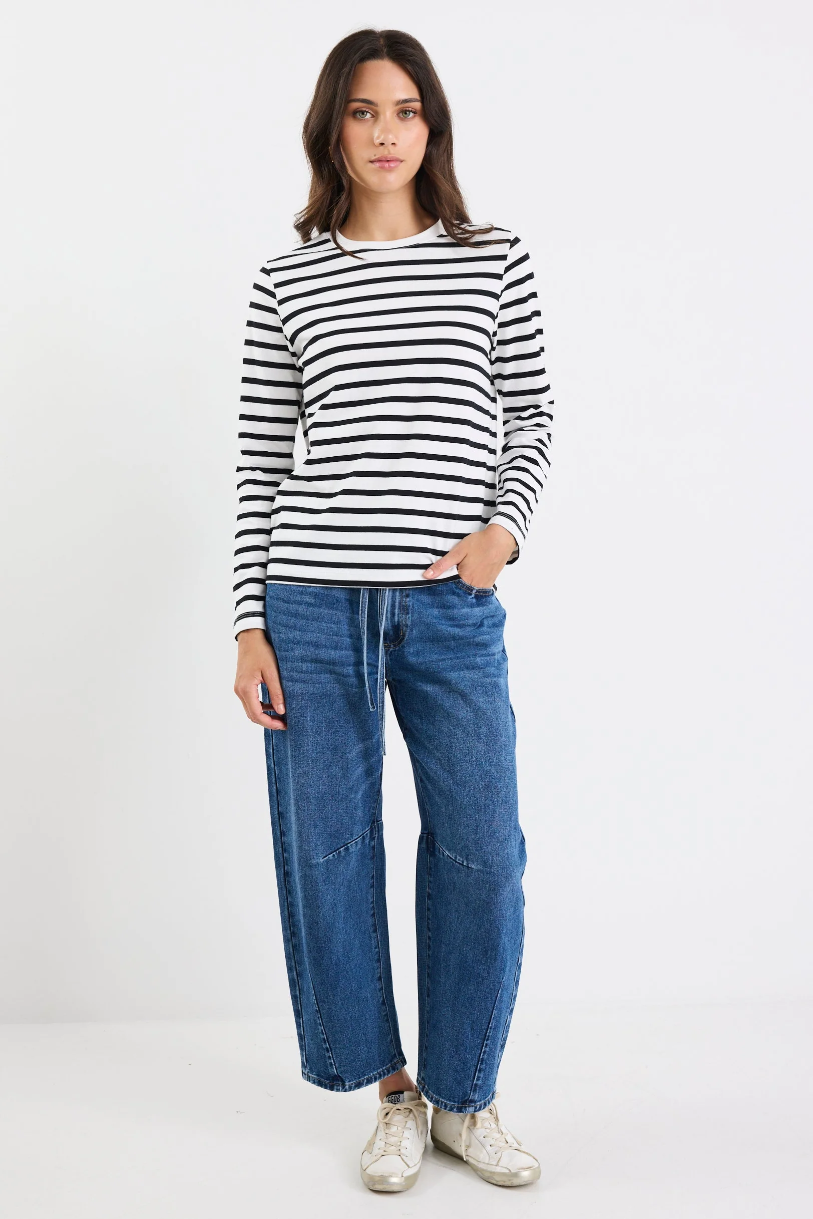 Tether Black White Stripe LS Boxy Tee - Image 2