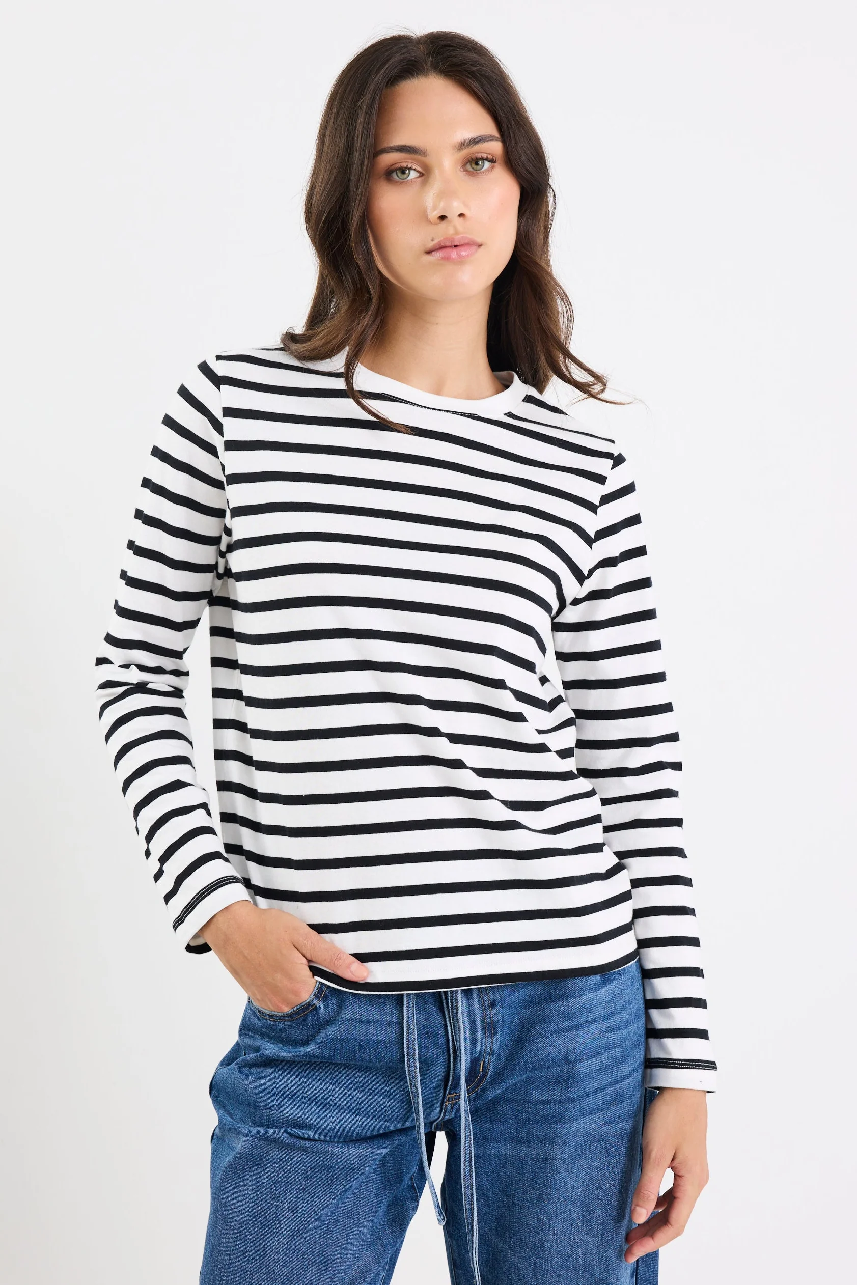 Tether Black White Stripe LS Boxy Tee - Image 3