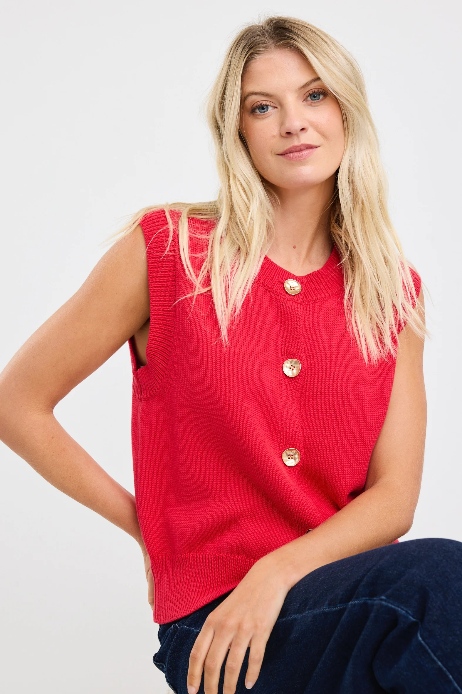 Trait Cherry Soft Mid Weight Crewneck Knitted Vest Top