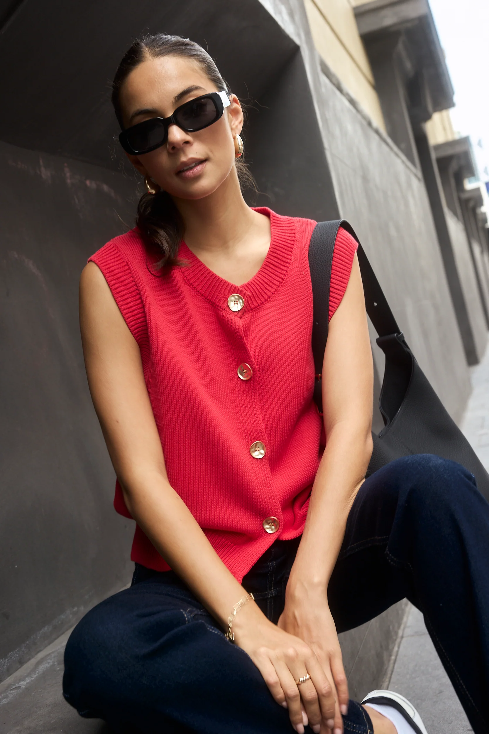 Trait Cherry Soft Mid Weight Crewneck Knitted Vest Top - Image 2