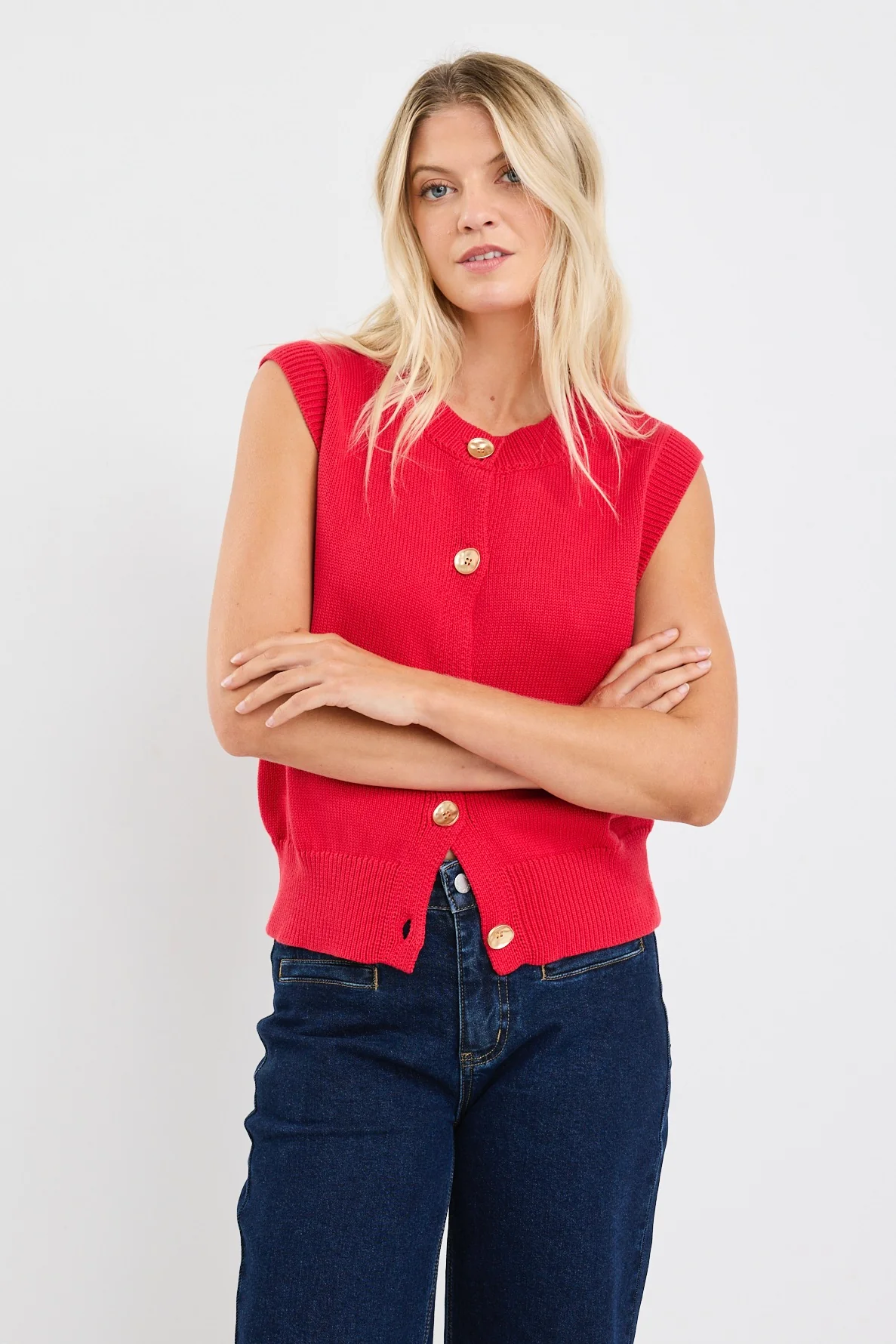 Trait Cherry Soft Mid Weight Crewneck Knitted Vest Top - Image 3