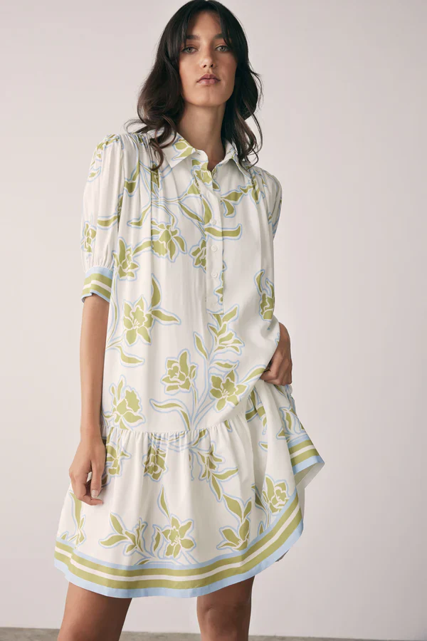 Tranquility Olive Floral Belted SS Mini Dress - Image 2