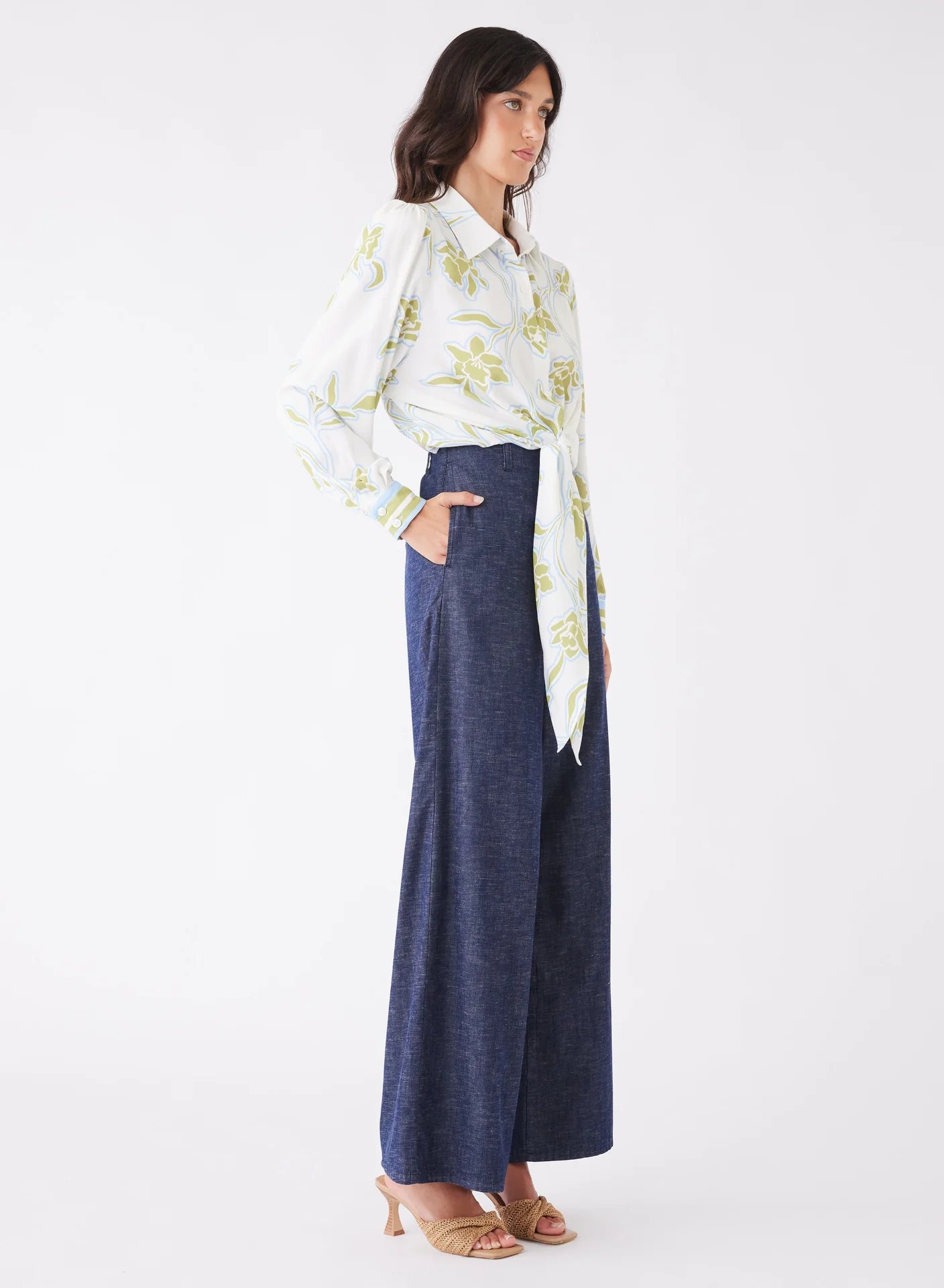 Tranquility Olive Floral Front Tie LS Shirt - Image 2