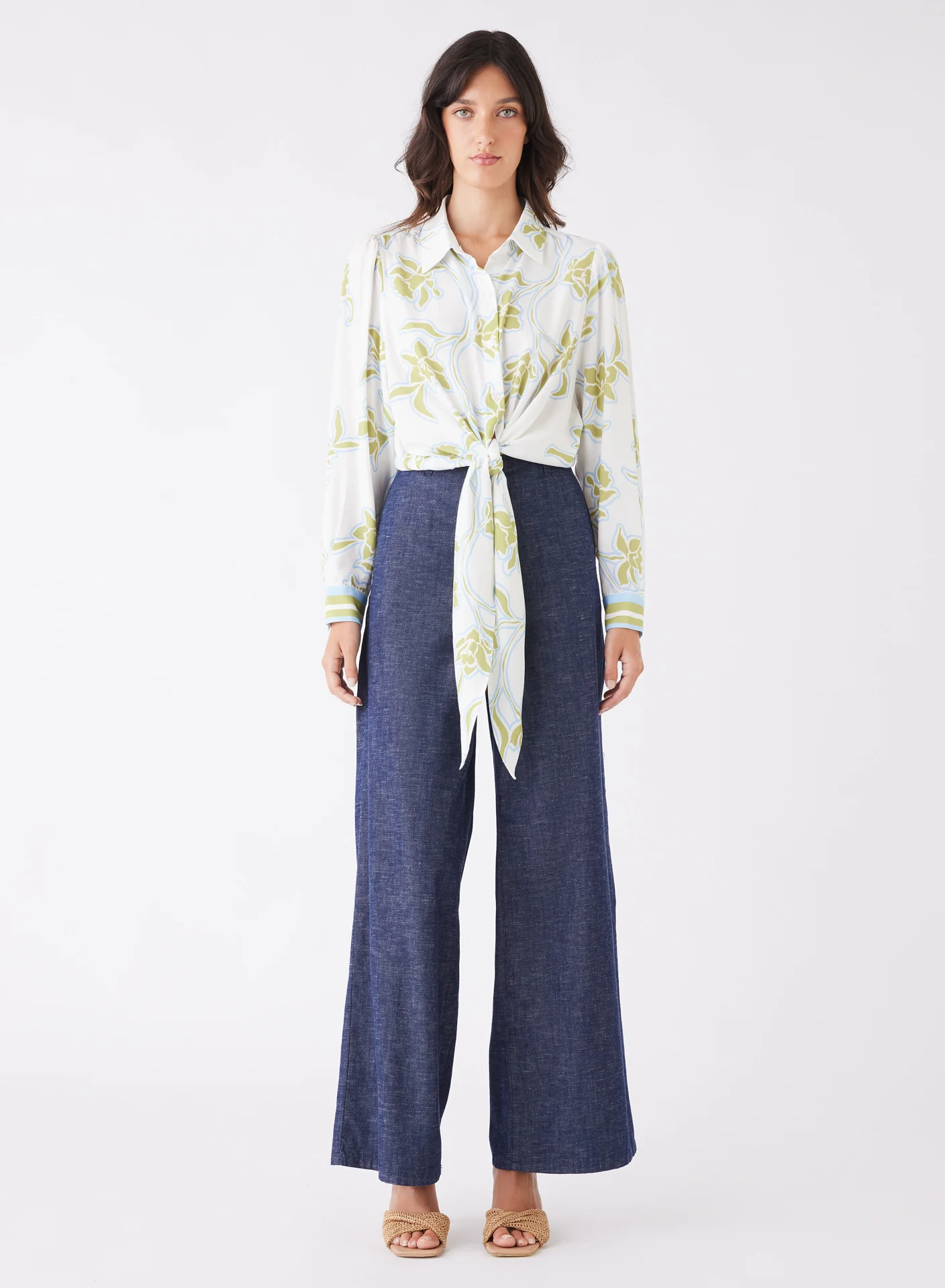 Tranquility Olive Floral Front Tie LS Shirt - Image 3