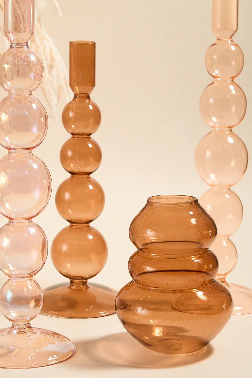 Triple Flat Bubble Brown 13cm Glass Vase - Image 2