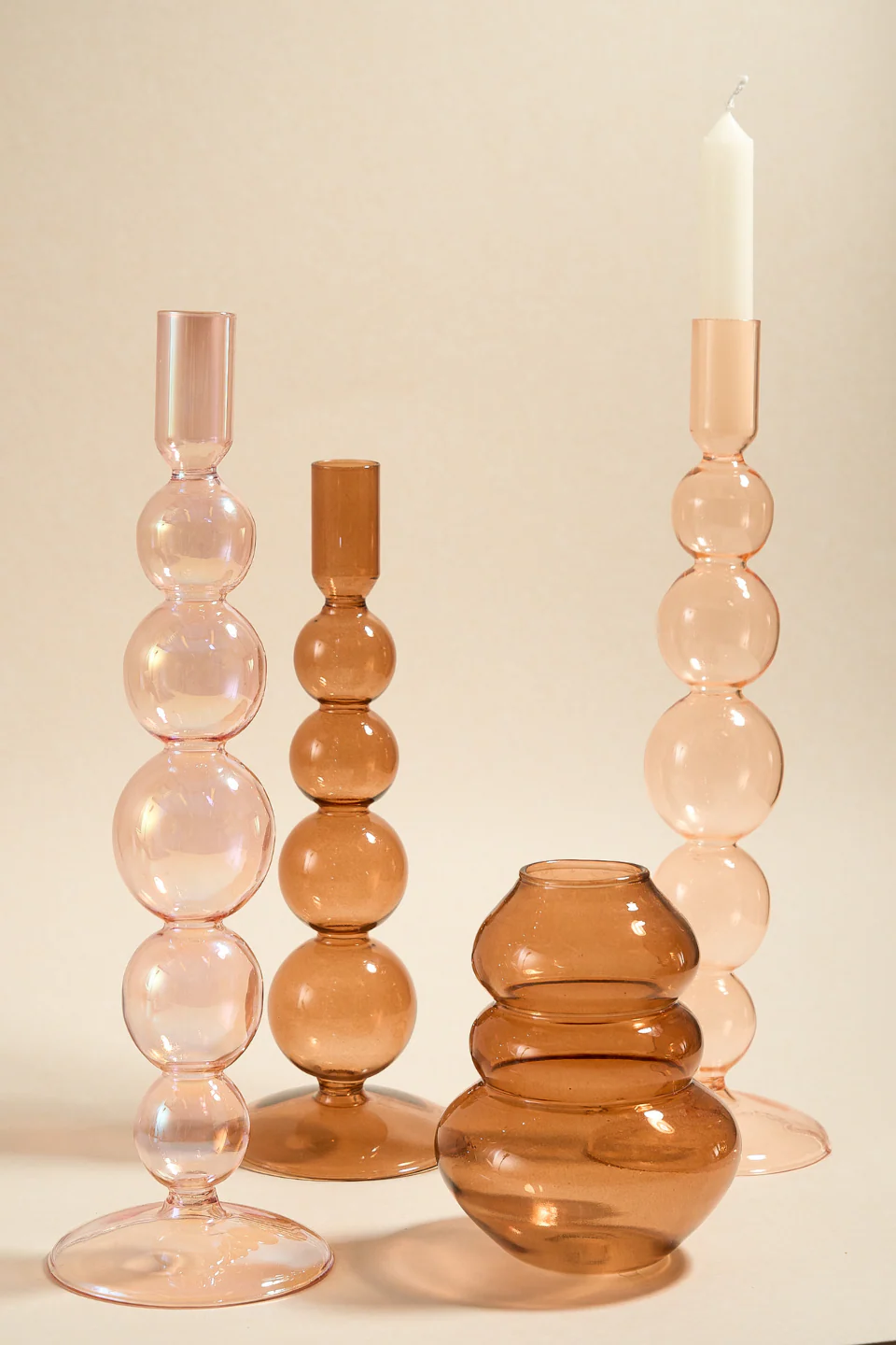 Triple Flat Bubble Brown 13cm Glass Vase - Image 4