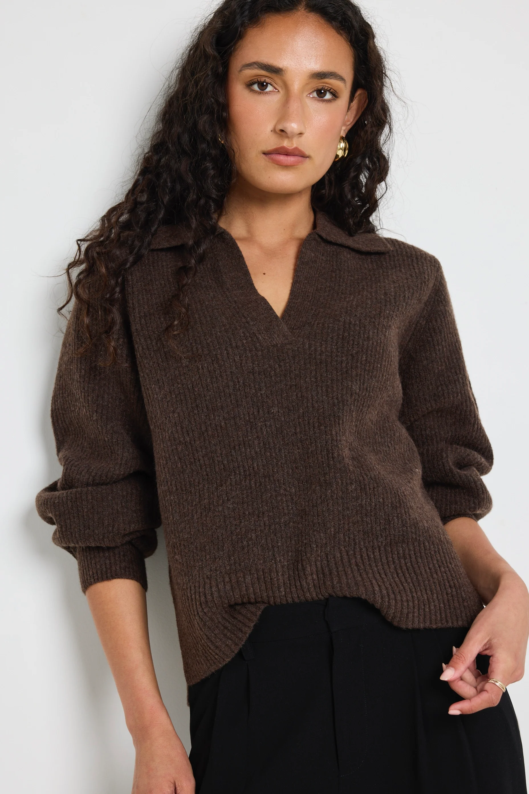 Truth Chocolate Collar Chunky Knit Jumper