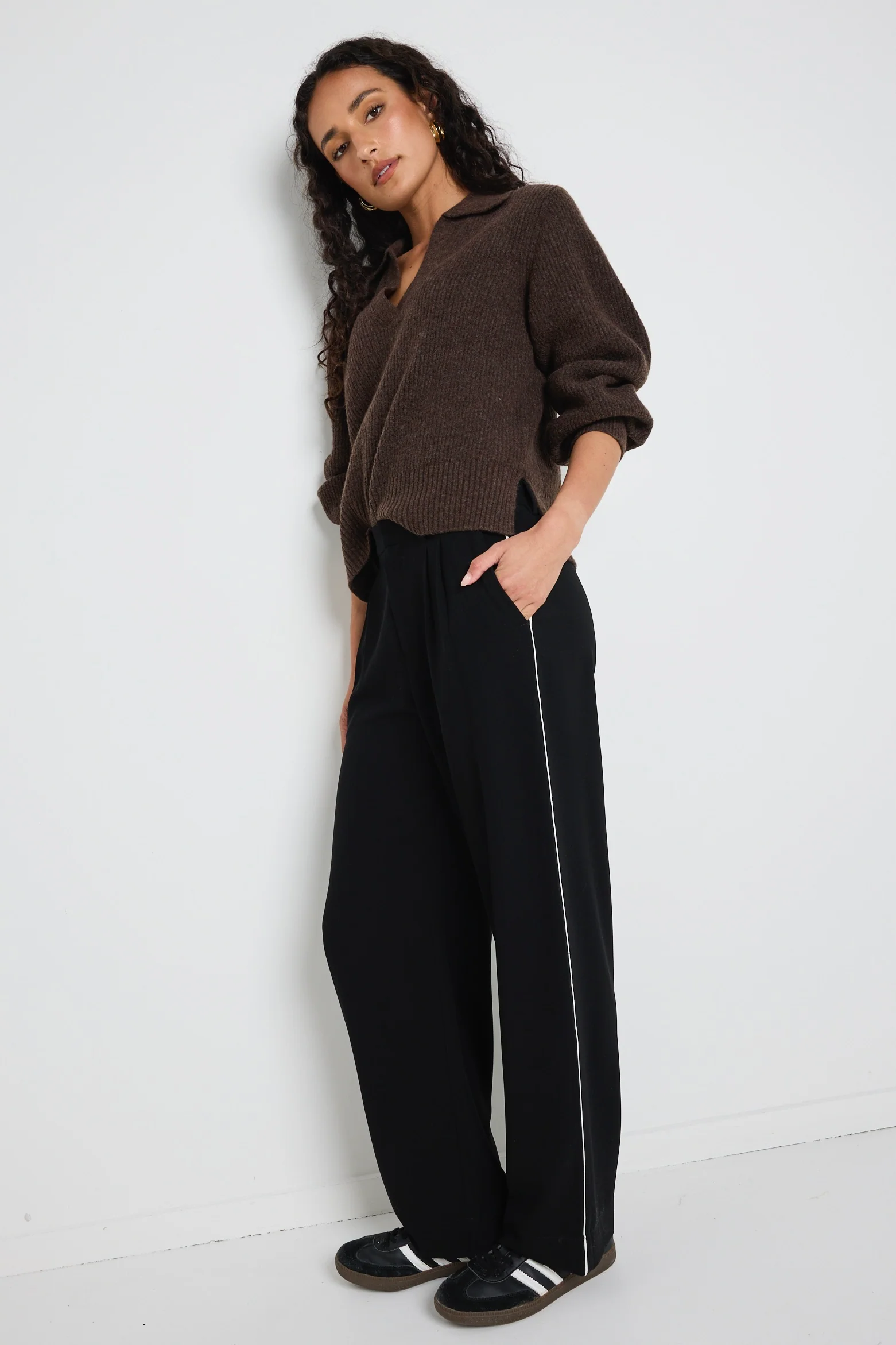 Truth Chocolate Collar Chunky Knit Jumper - Image 2