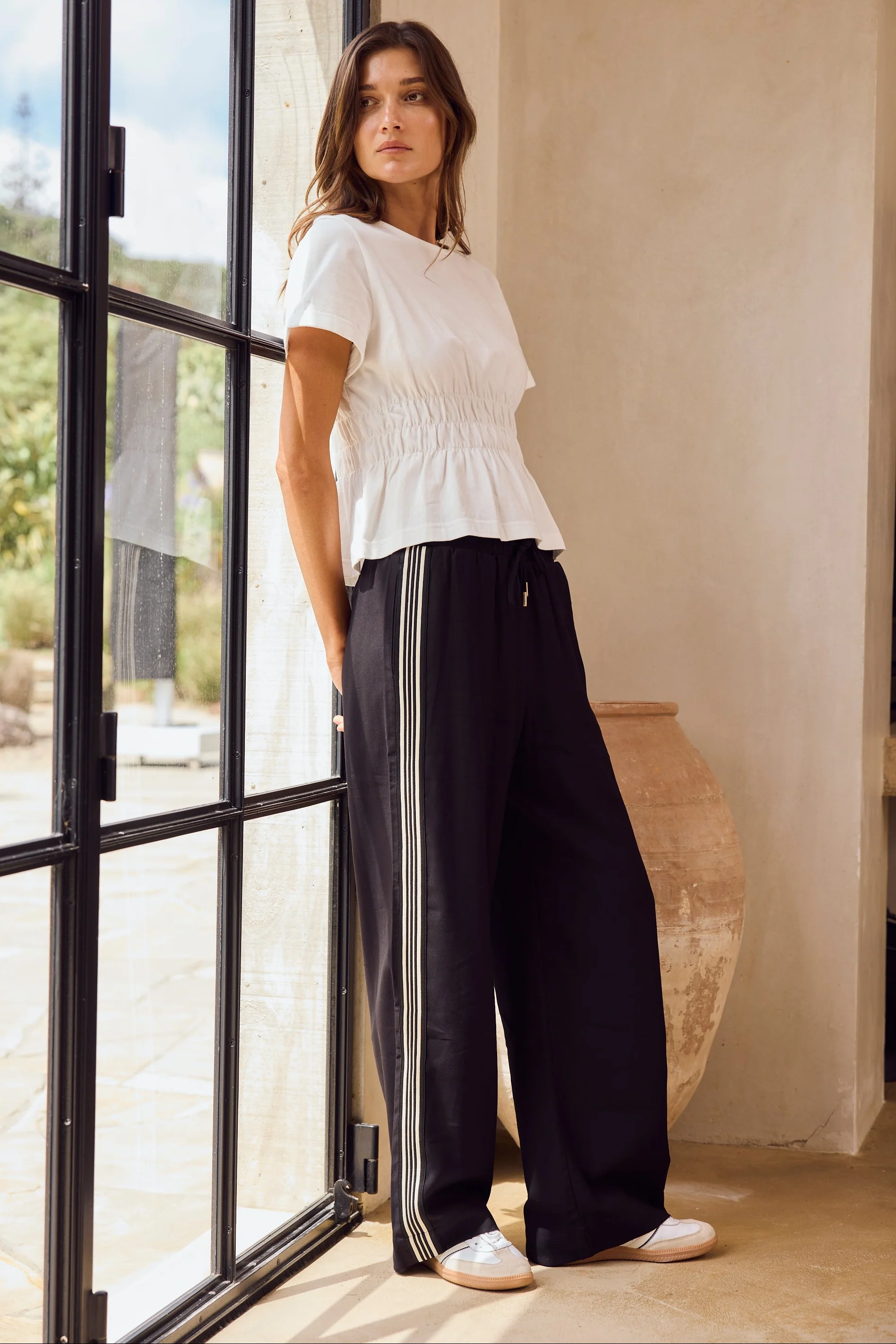 Vibe Black Jacquard Stripe Wide Leg Pants - Image 2