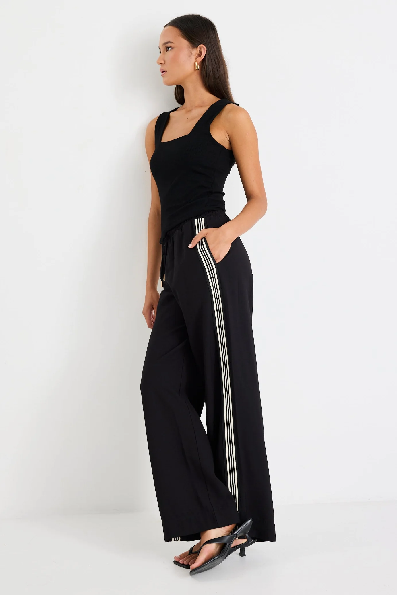 Vibe Black Jacquard Stripe Wide Leg Pants - Image 3
