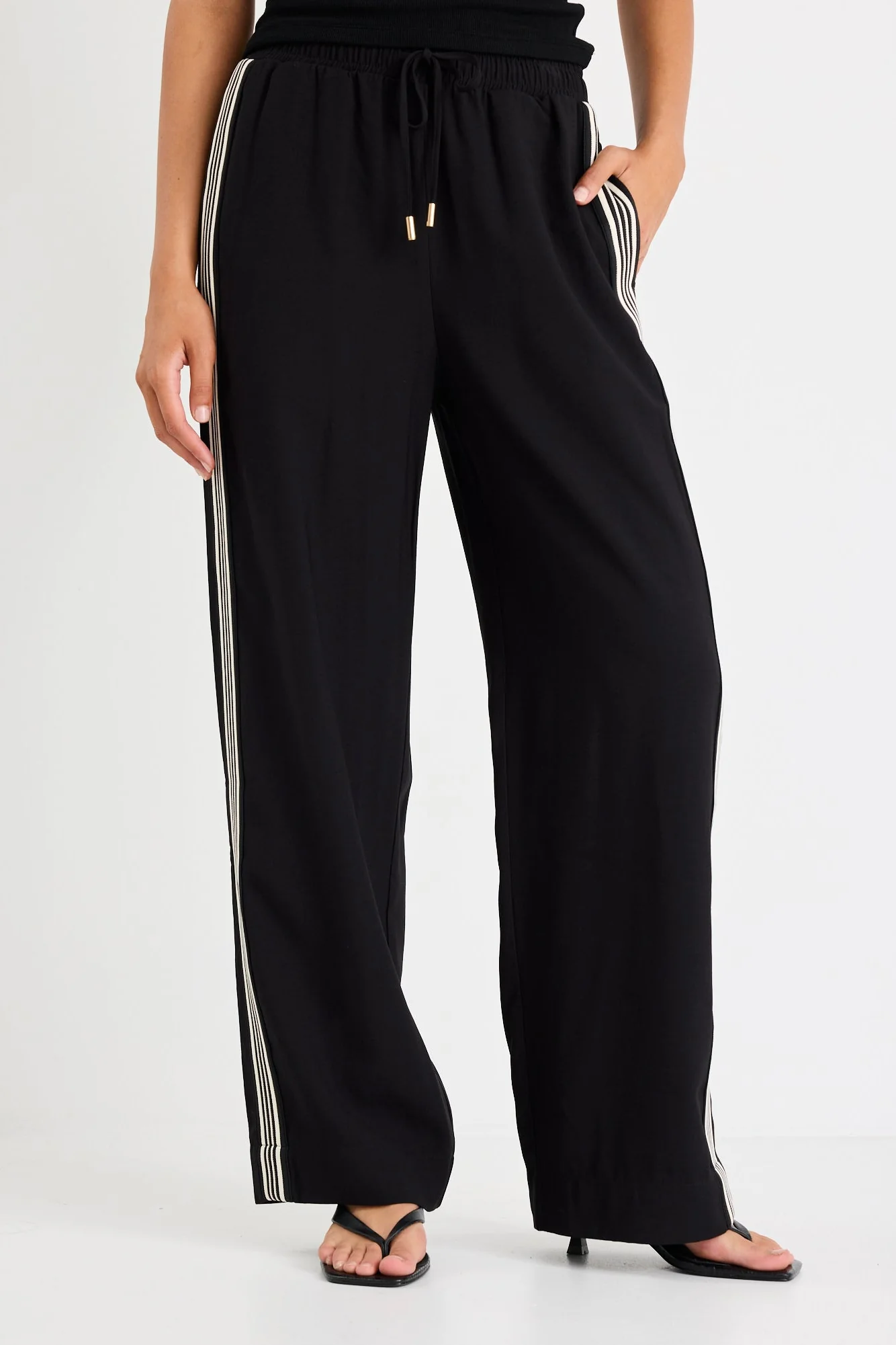 Vibe Black Jacquard Stripe Wide Leg Pants - Image 4