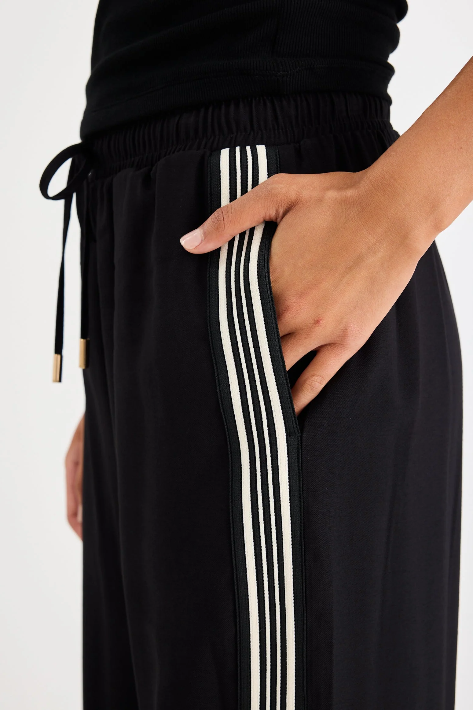 Vibe Black Jacquard Stripe Wide Leg Pants - Image 5