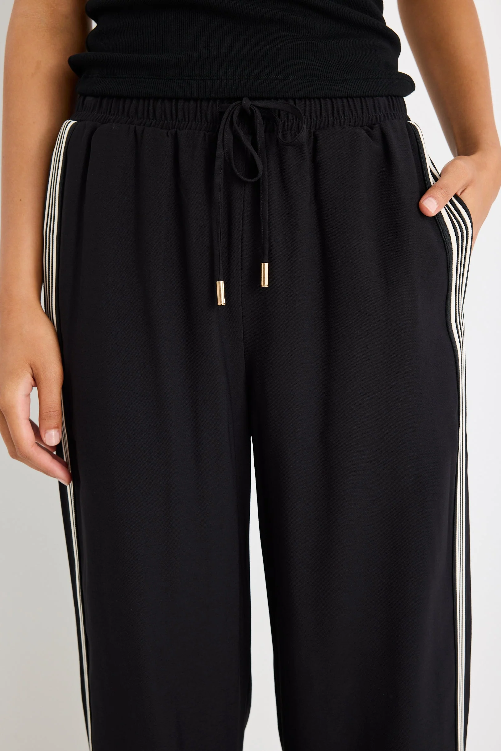 Vibe Black Jacquard Stripe Wide Leg Pants - Image 6