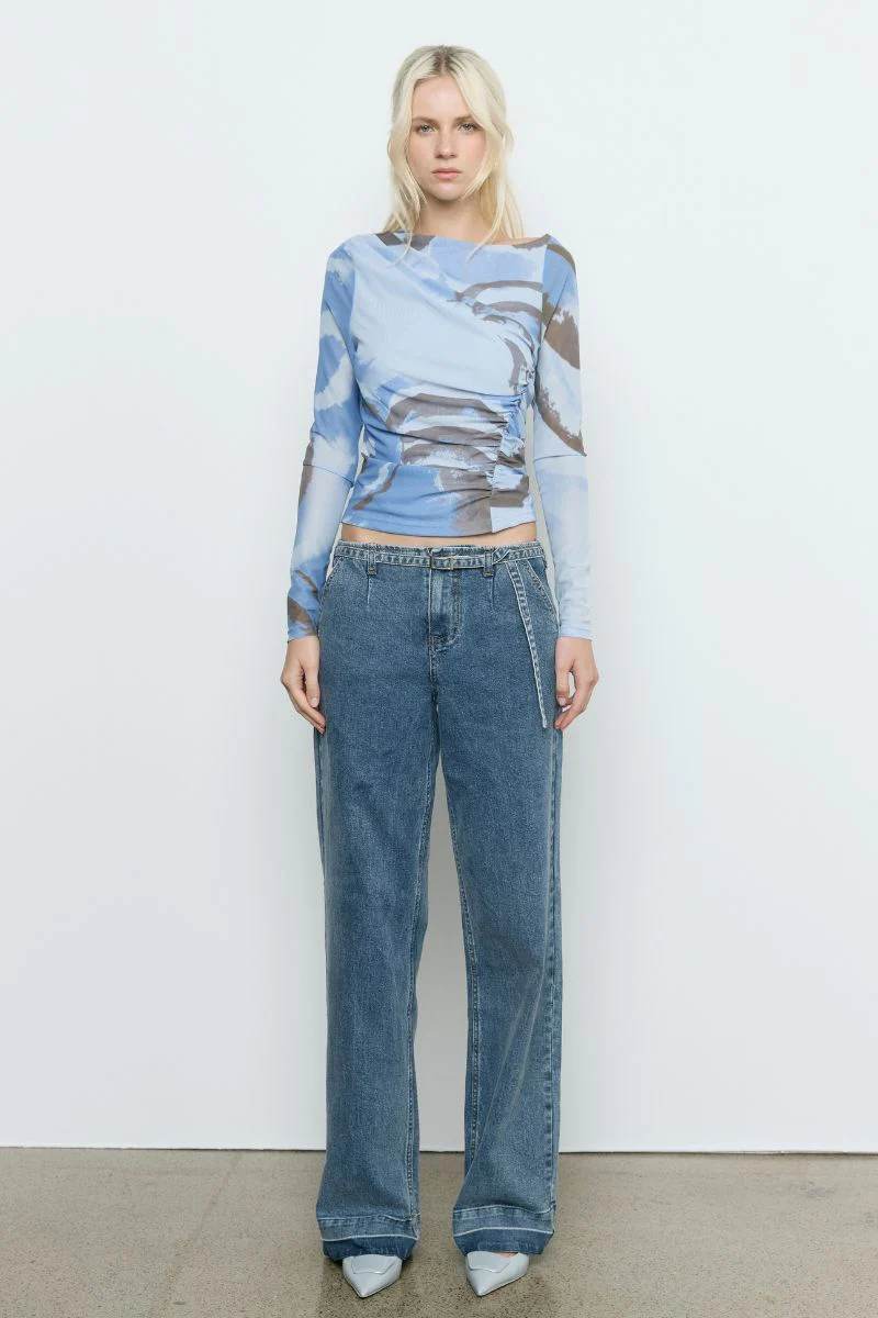 Whirl Slate Mesh Print LS Top - Image 2
