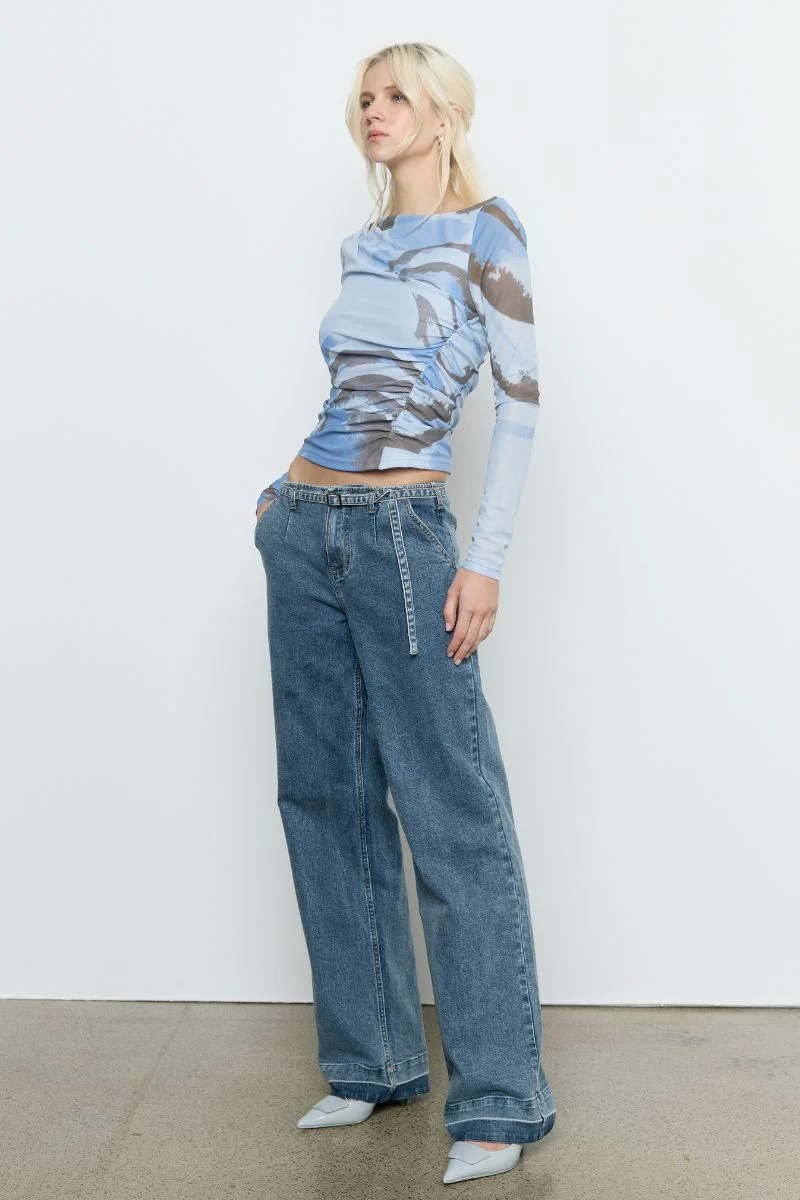 Whirl Slate Mesh Print LS Top - Image 3