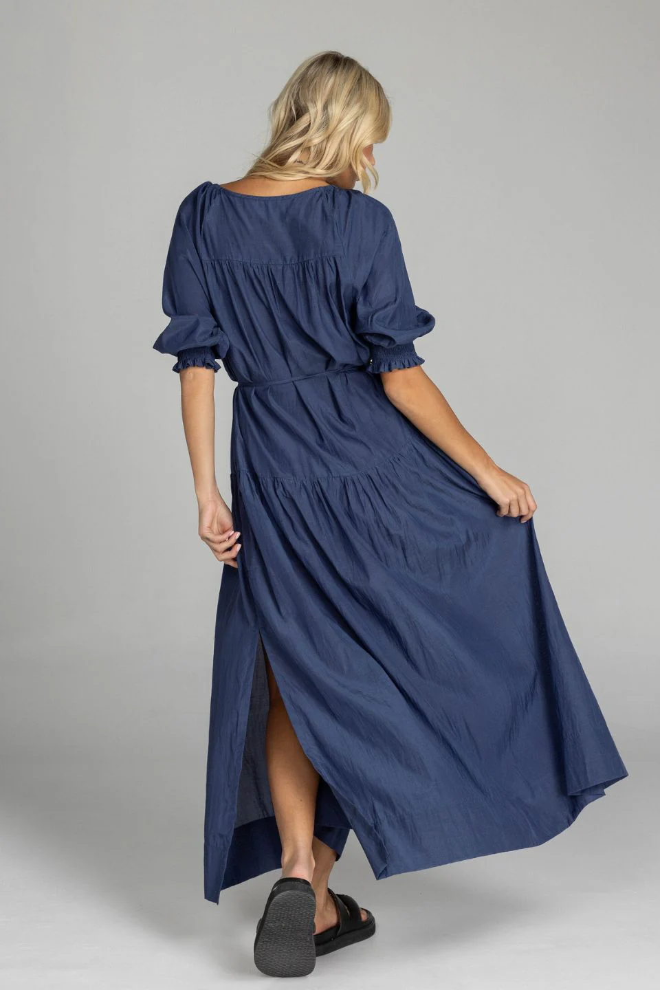 Whispered Promises Navy Button Front Mid Sleeve Maxi Dress - Image 4