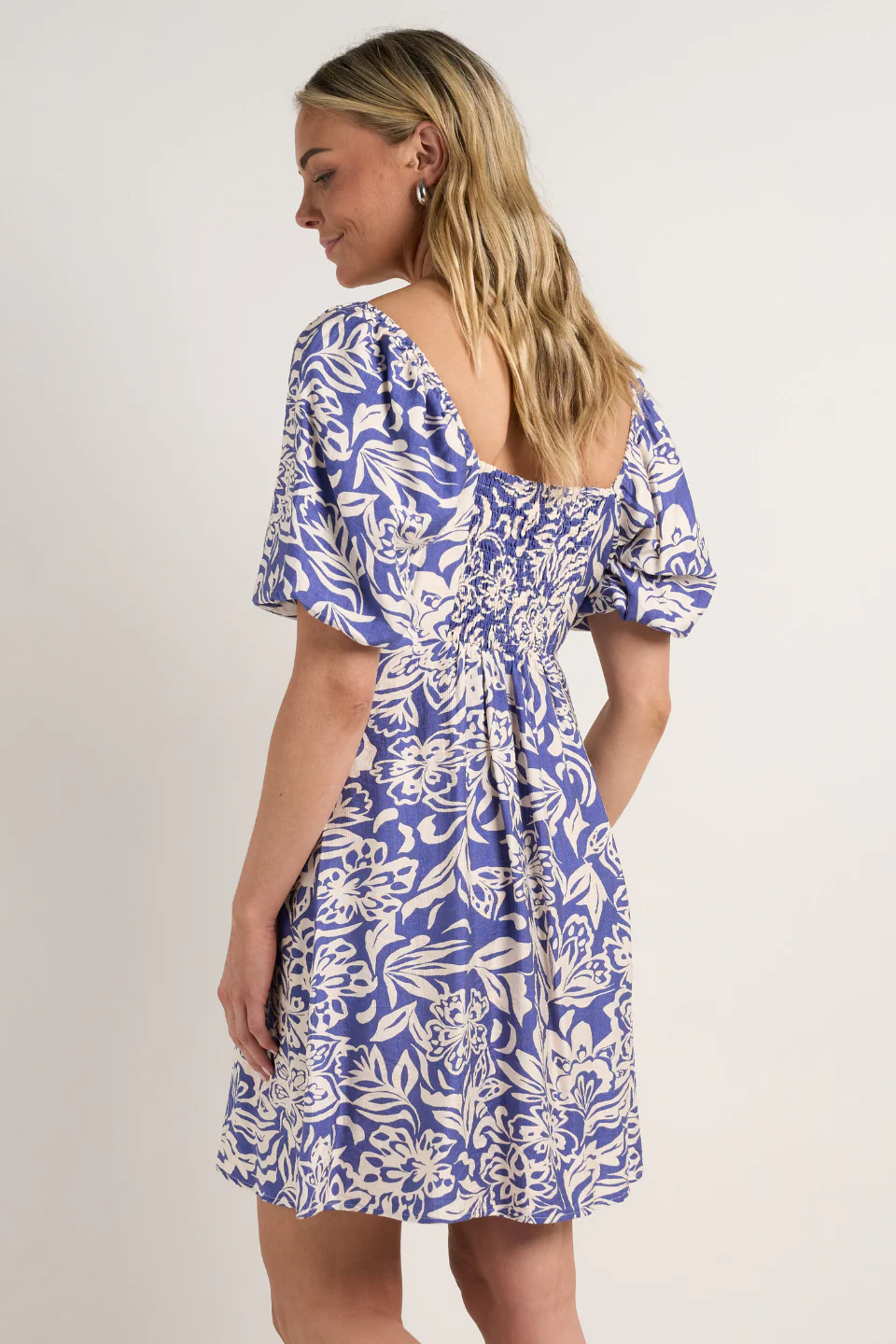 Wholehearted Blue Shadow Floral SS Sweetheart Button Front Mini Dress - Image 4