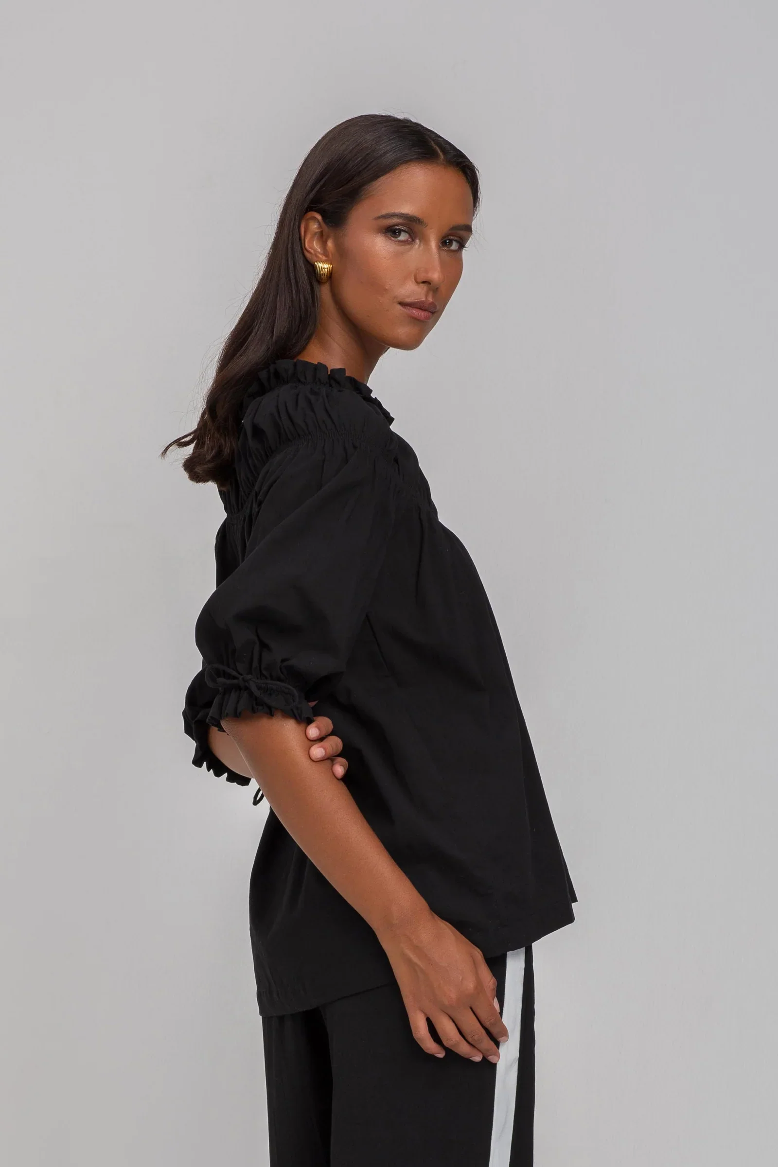 With Hope Black Shirred Neck Mid Sleeve Top - Image 2
