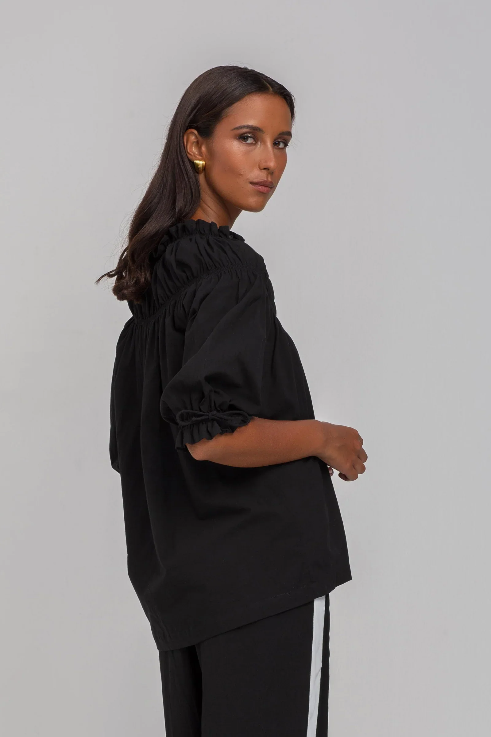 With Hope Black Shirred Neck Mid Sleeve Top - Image 3