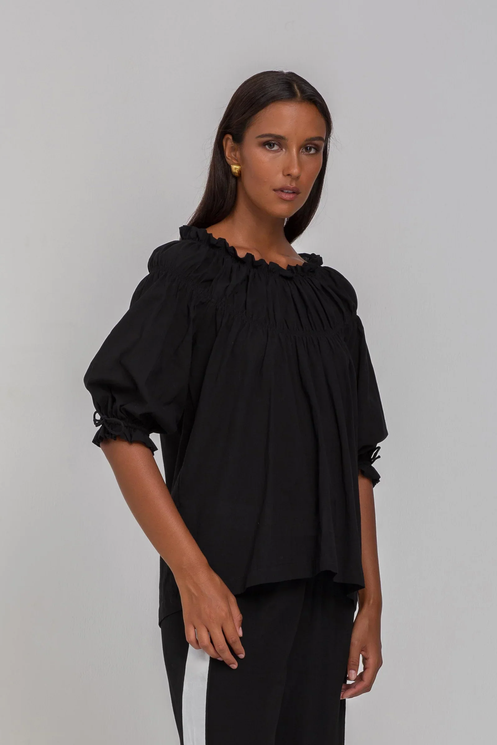 With Hope Black Shirred Neck Mid Sleeve Top - Image 4