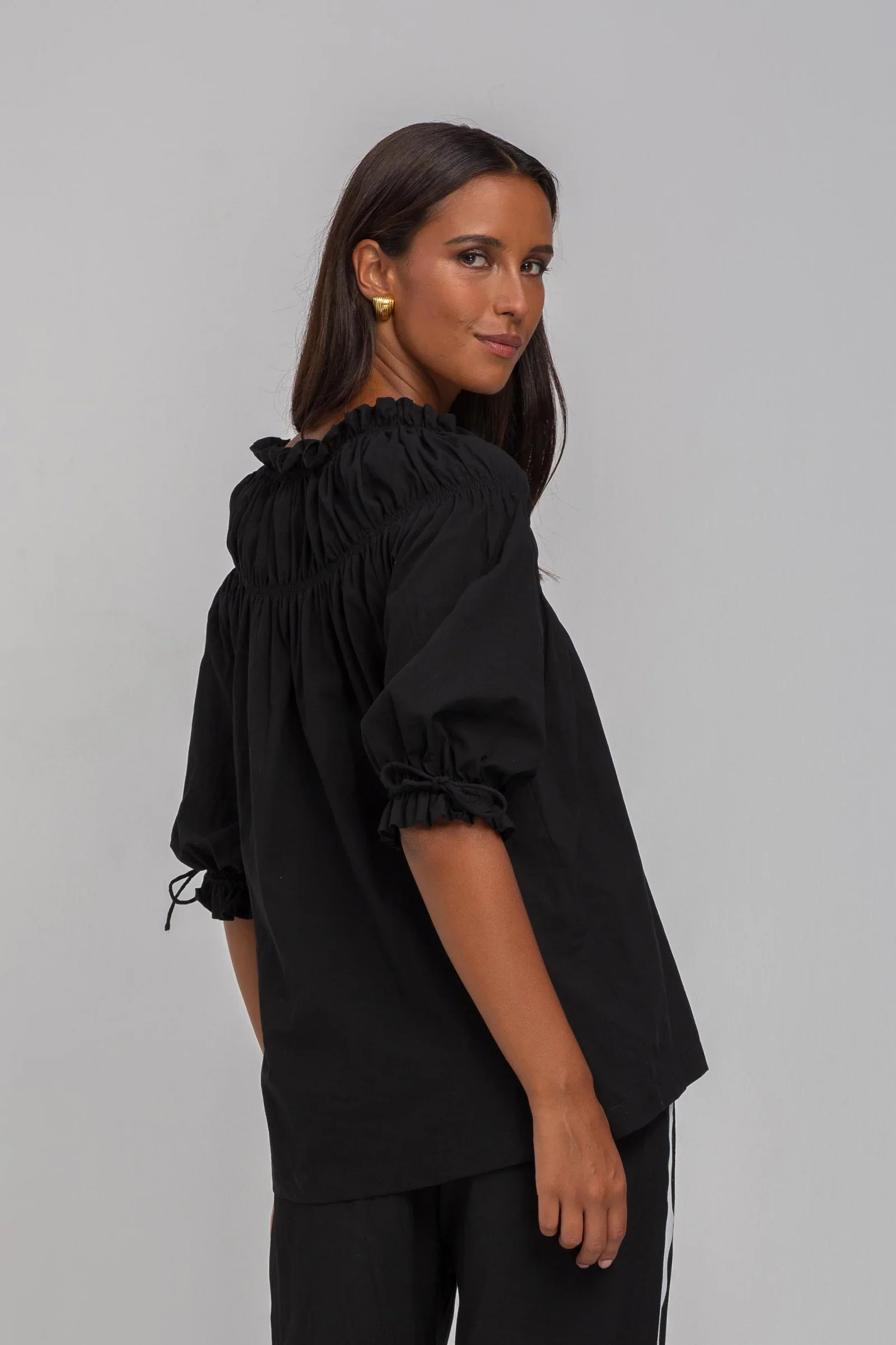 With Hope Black Shirred Neck Mid Sleeve Top - Image 5