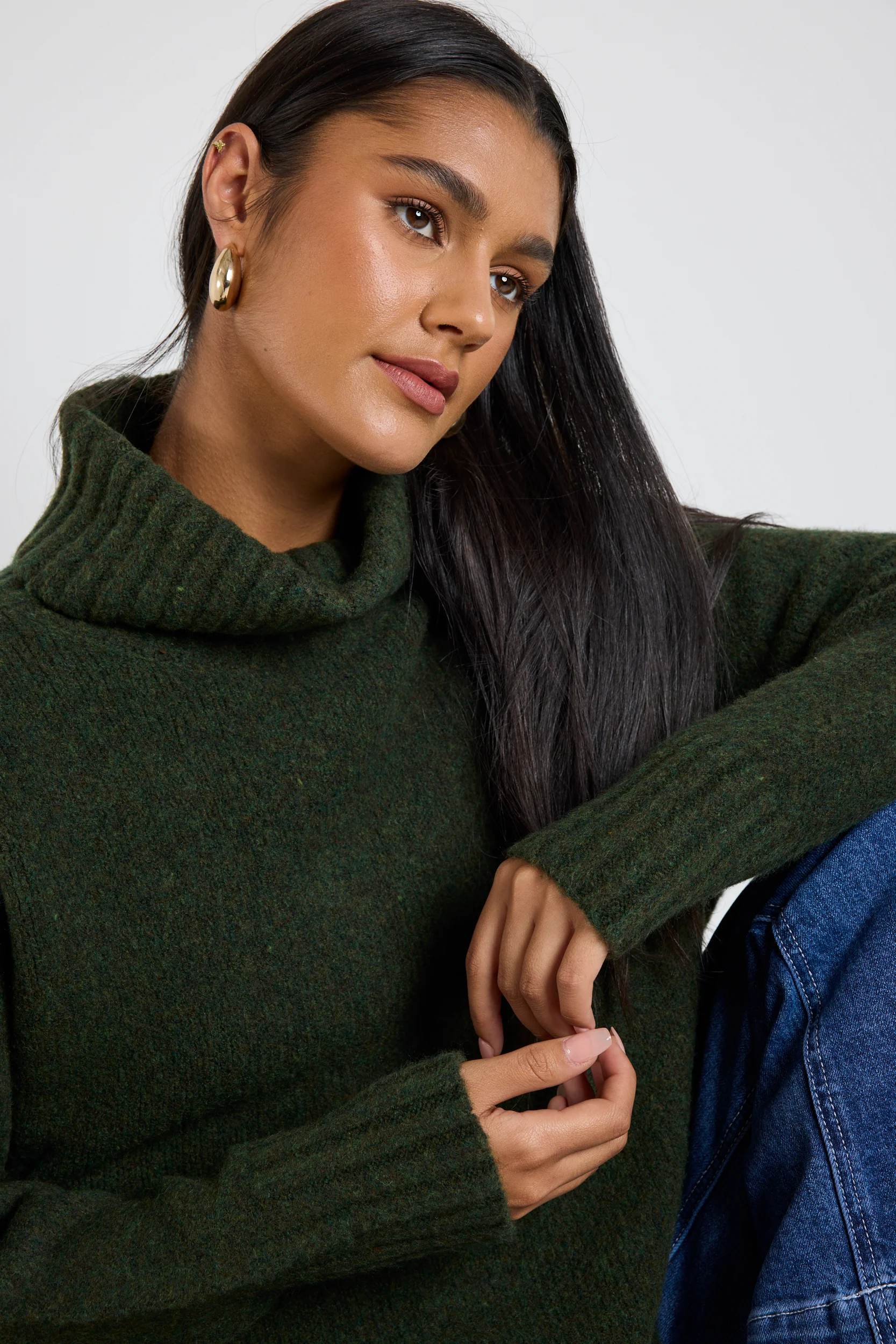 Zealous Dark Khaki Roll Neck Super Soft Knit Jumper - Image 3