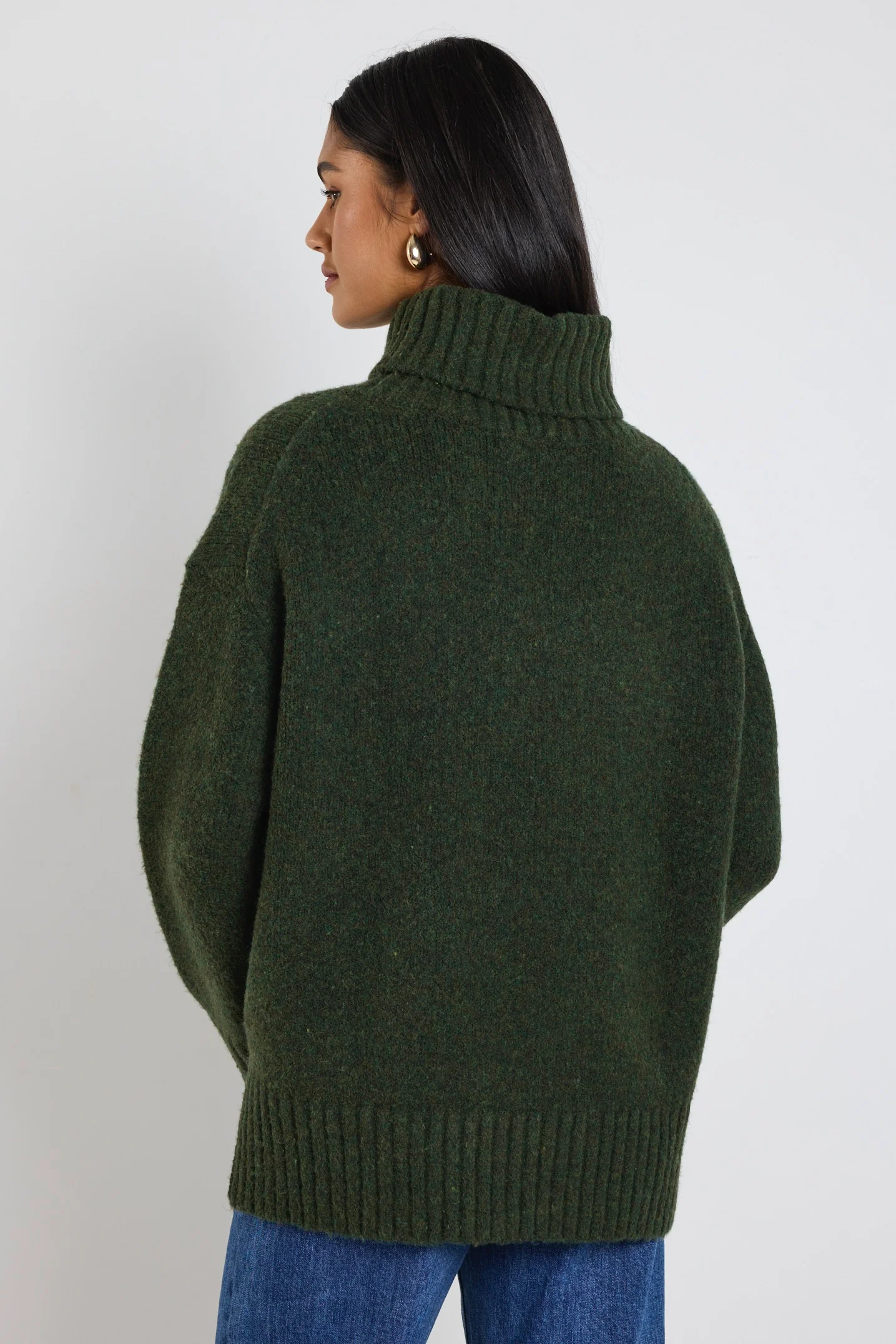 Zealous Dark Khaki Roll Neck Super Soft Knit Jumper - Image 4