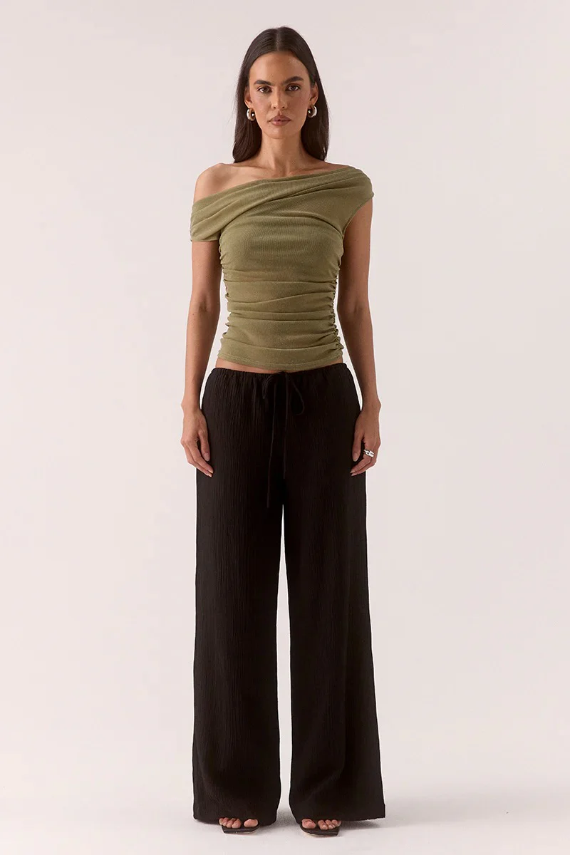 Zeya Soft Khaki Sparkle Mesh Off Shoulder Top