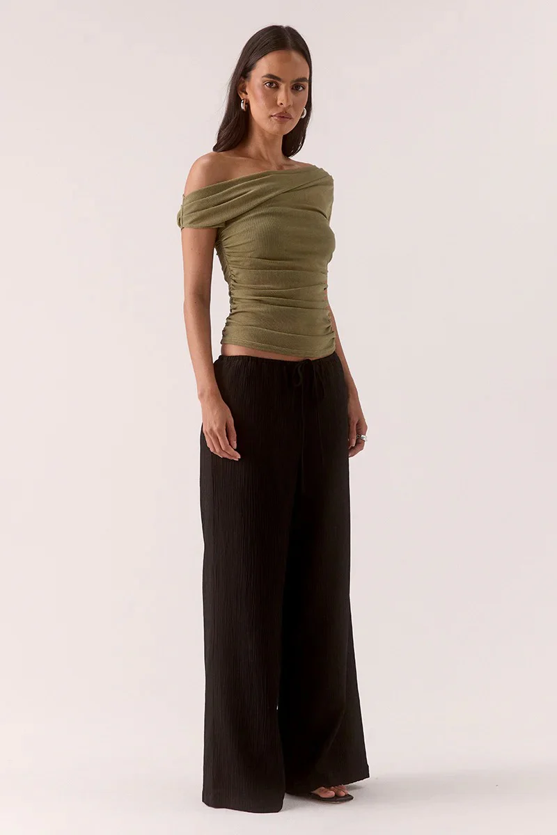 Zeya Soft Khaki Sparkle Mesh Off Shoulder Top - Image 3