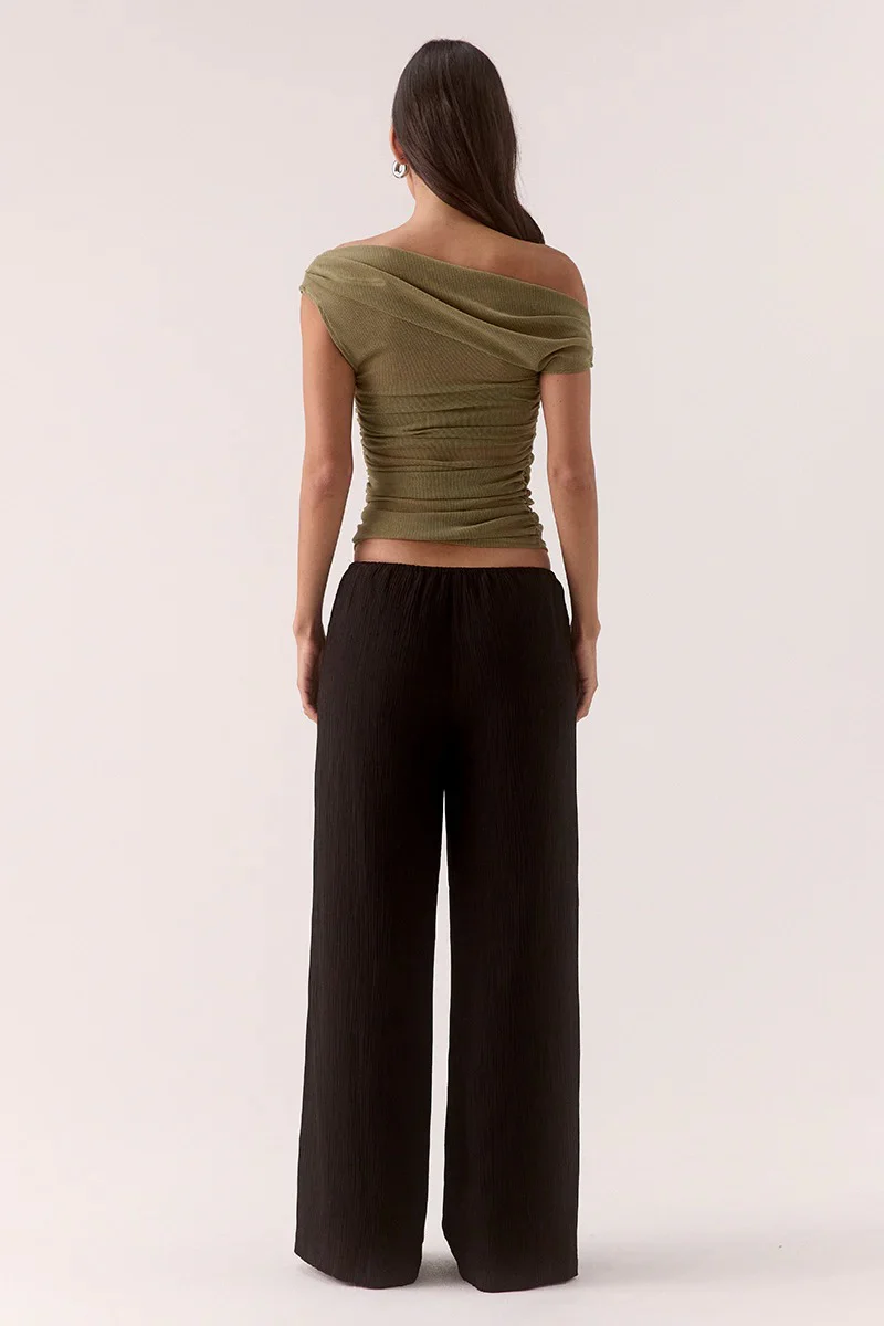 Zeya Soft Khaki Sparkle Mesh Off Shoulder Top - Image 4