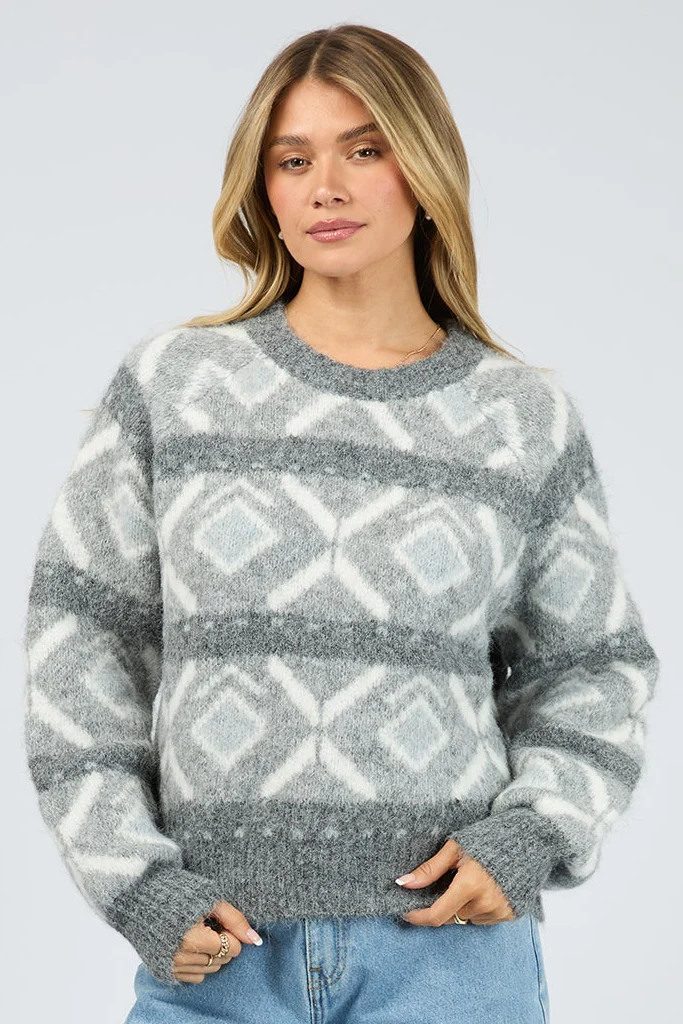 Zoia Charcoal Pattern Knit Crew - Image 2