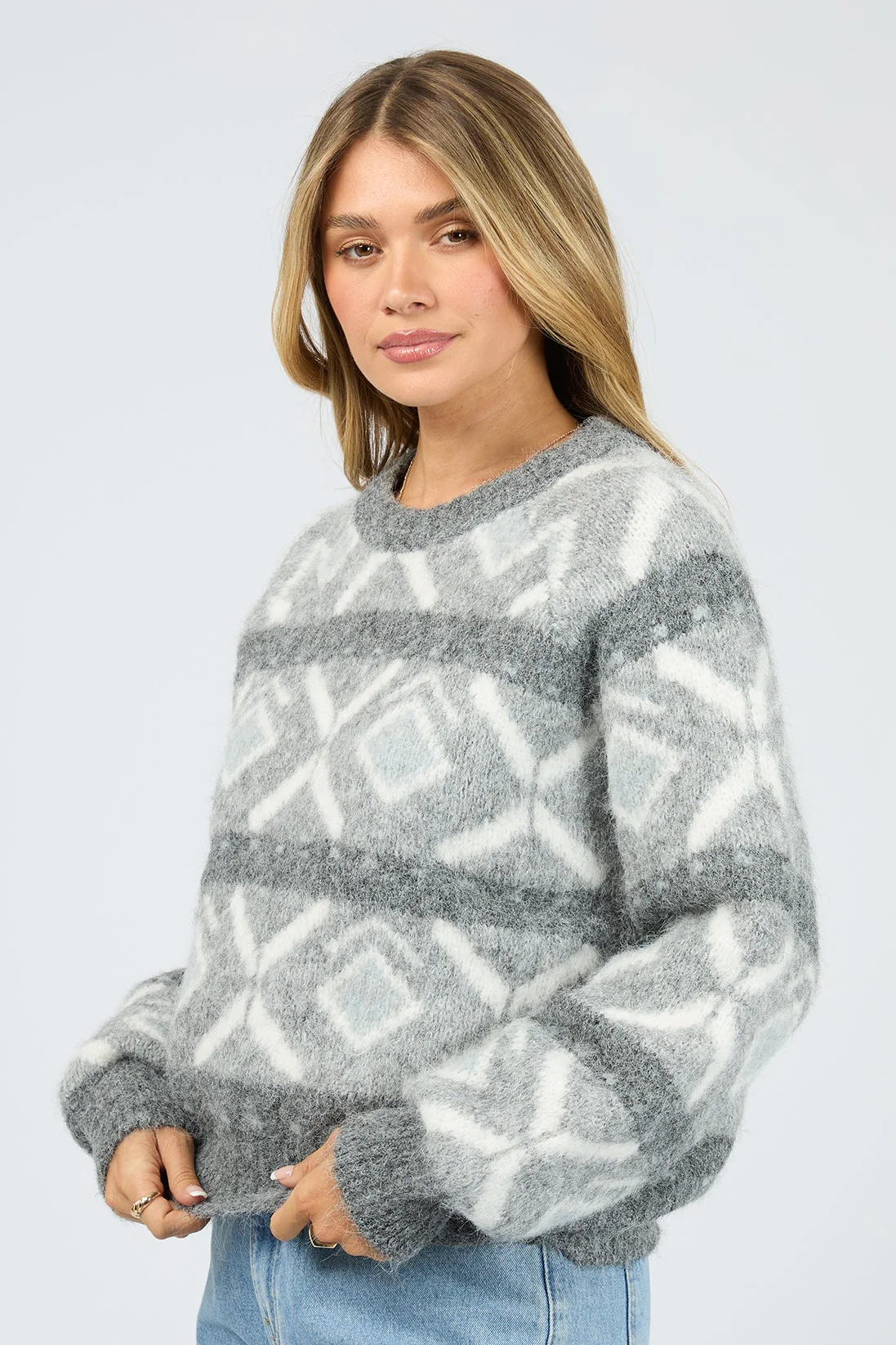 Zoia Charcoal Pattern Knit Crew - Image 4