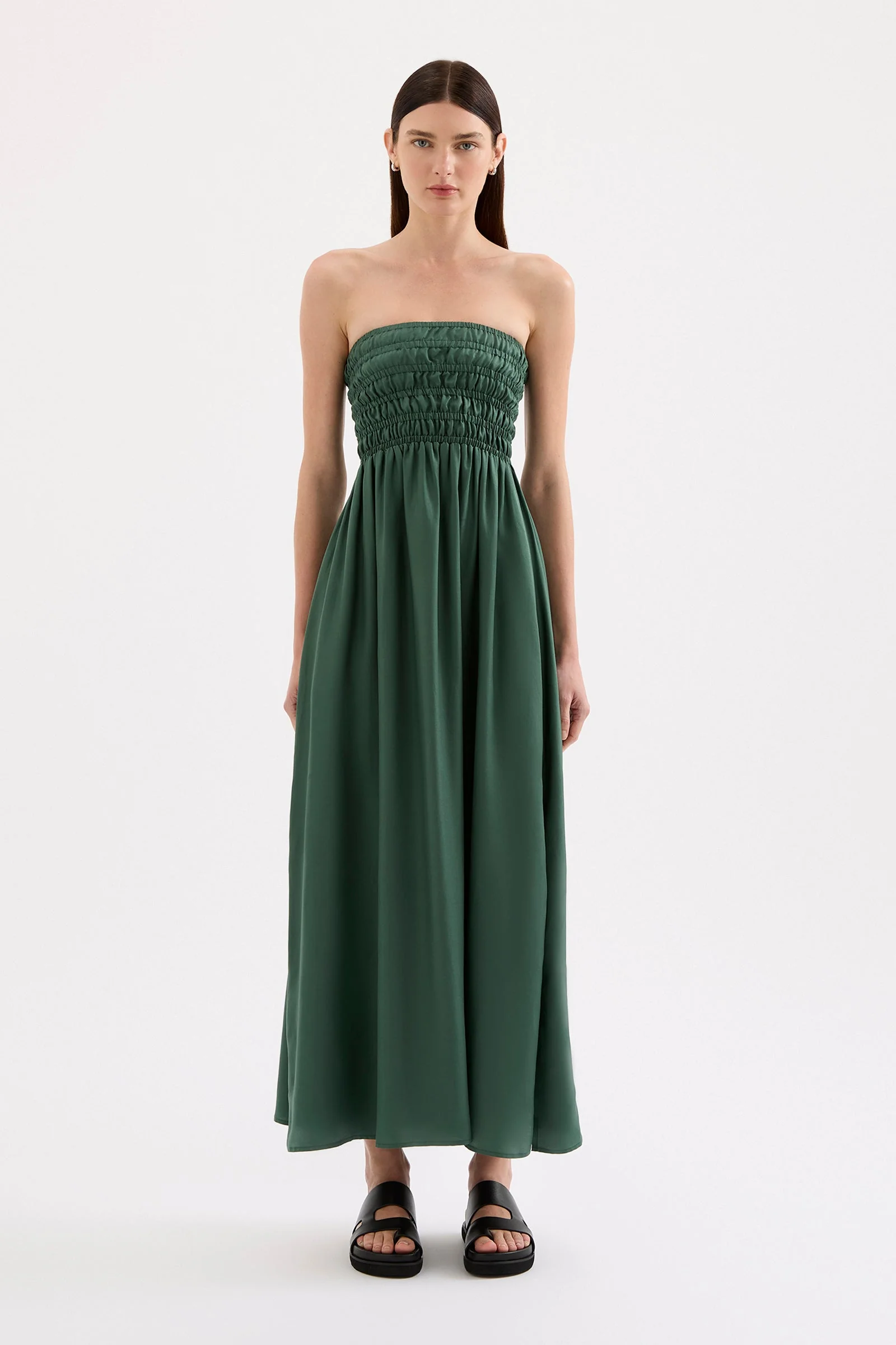 Zuri Emerald Strapless Tencel Maxi Dress - Image 3