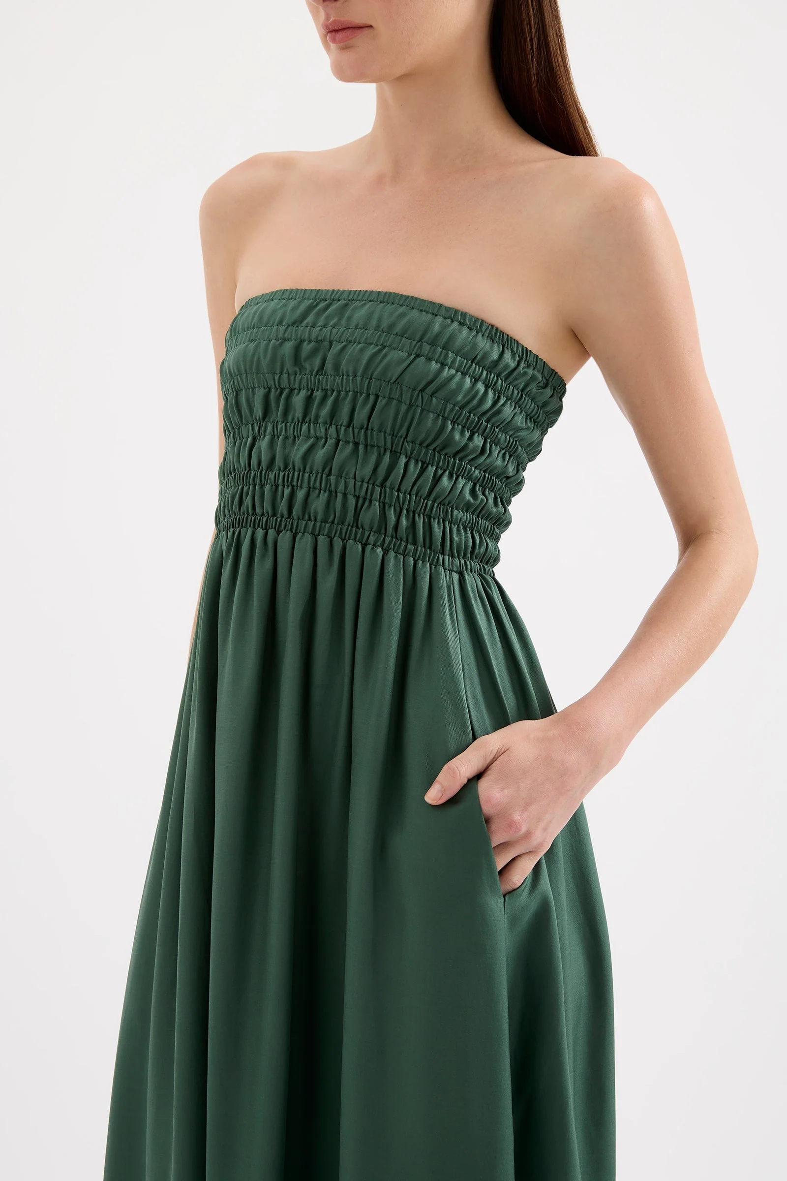 Zuri Emerald Strapless Tencel Maxi Dress - Image 5